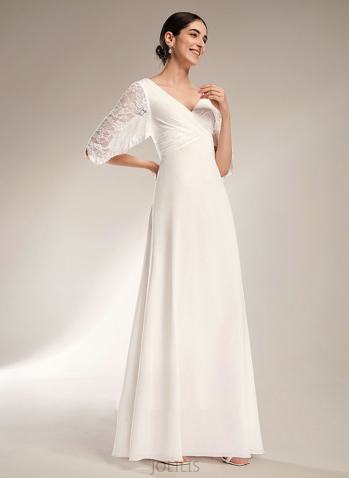 Lace V-neck With Wedding Dresses Kirsten Sheath/Column Floor-Length Dress Chiffon Wedding