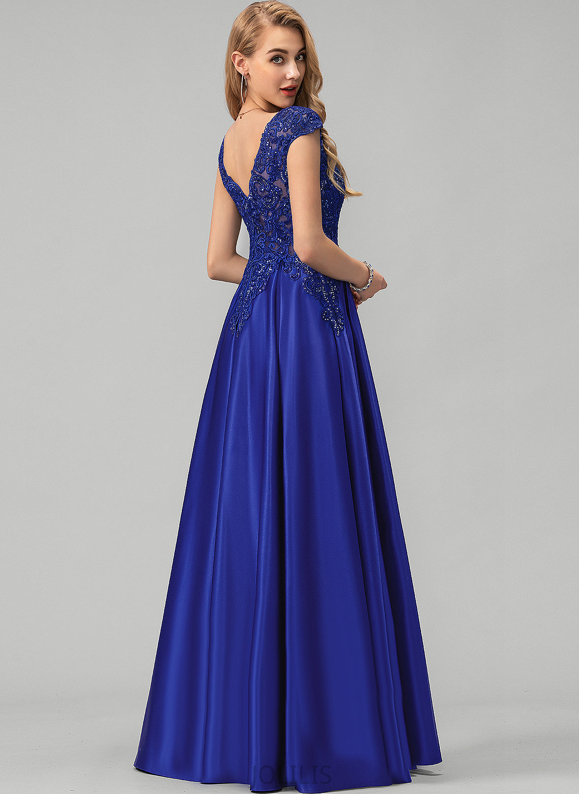 Prom Dresses Satin Floor-Length With Ball-Gown/Princess Sequins V-neck Zoey