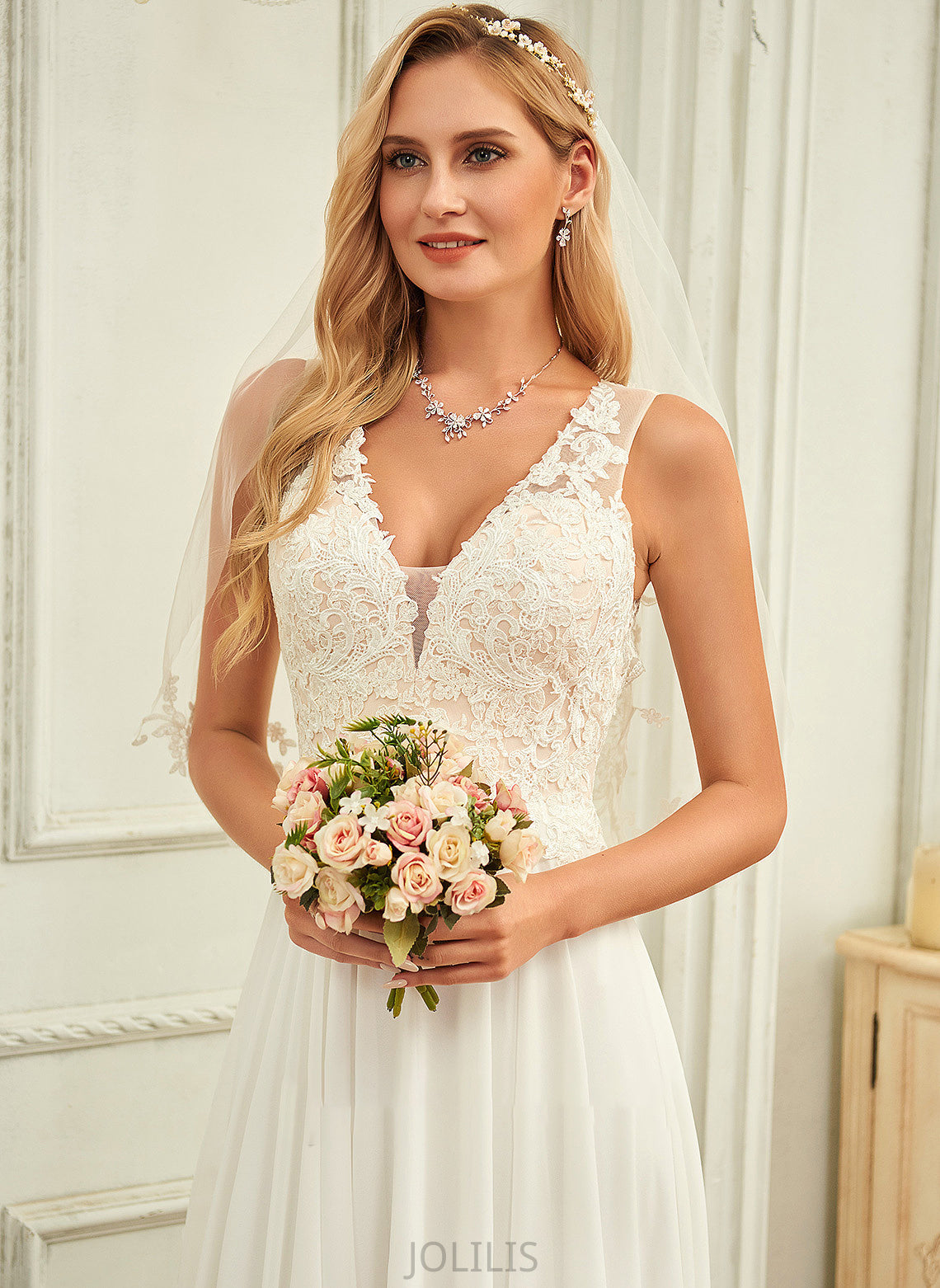 Chiffon Sweep V-neck Lace Train Dress Wedding With Wedding Dresses A-Line Lace Eva