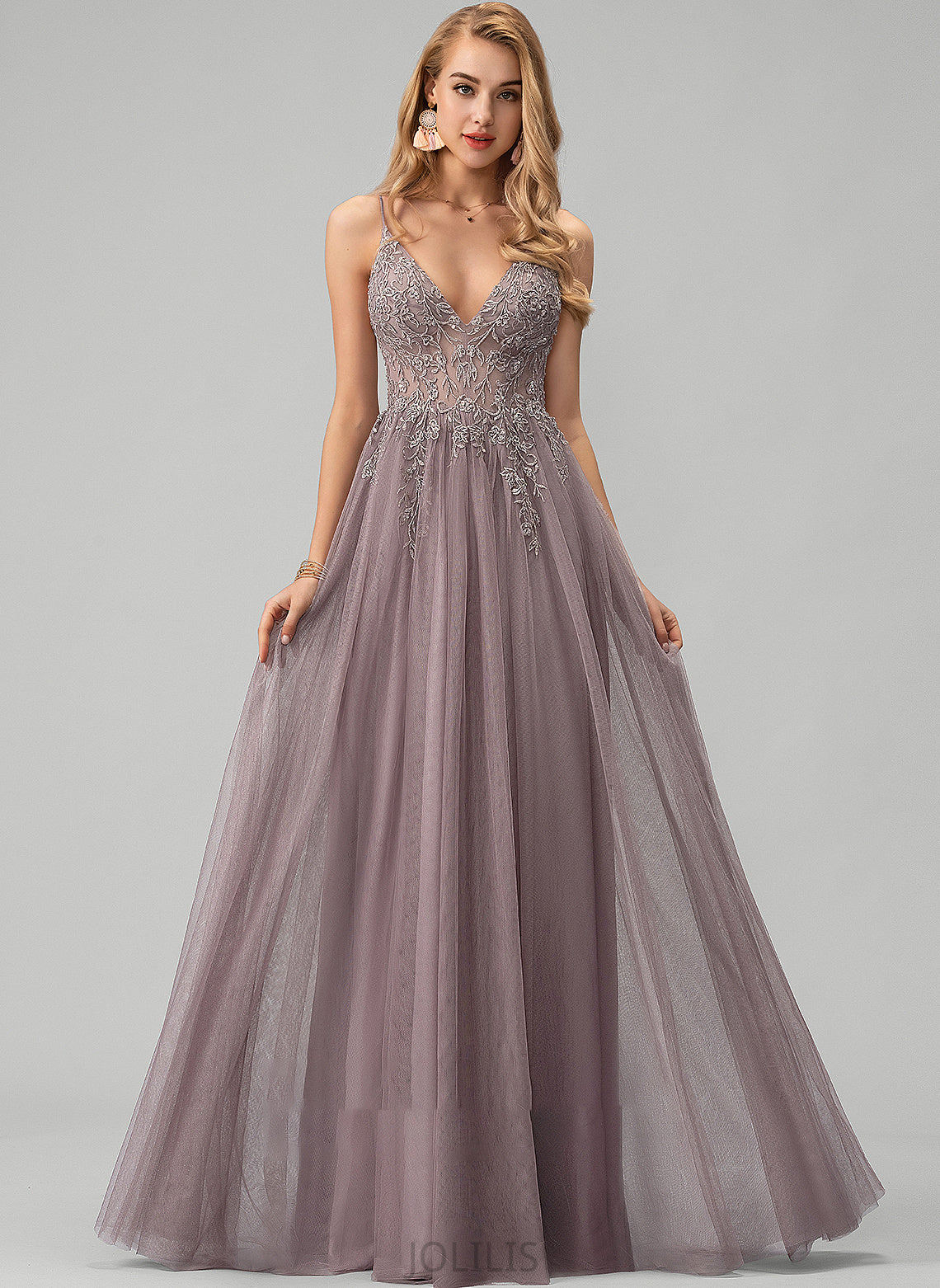 With Lace Front Prom Dresses V-neck Split Tulle Beading Ball-Gown/Princess Kristina Floor-Length Sequins