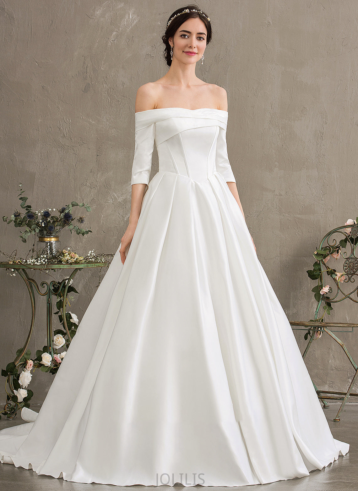 Ball-Gown/Princess Court Wedding Satin Wedding Dresses Train Gillian Dress