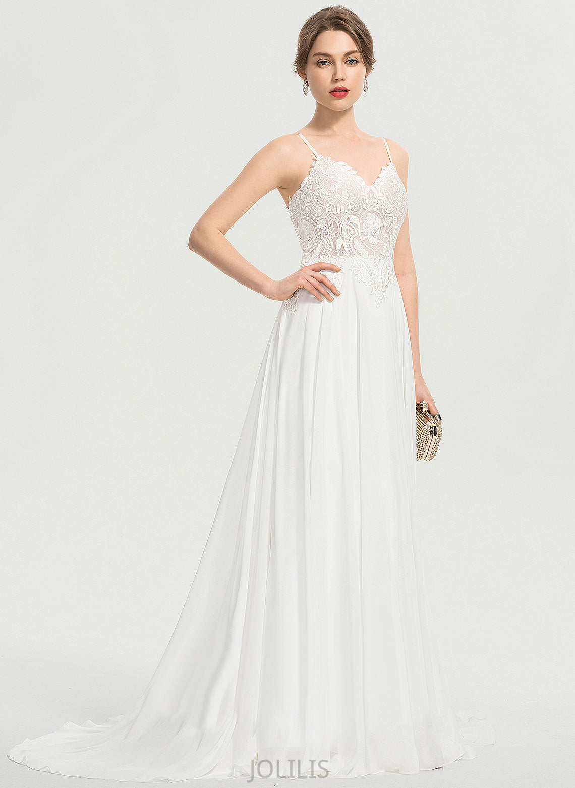 Split Sweep Train Lace Julissa V-neck Wedding Dresses A-Line Dress Front Chiffon With Wedding