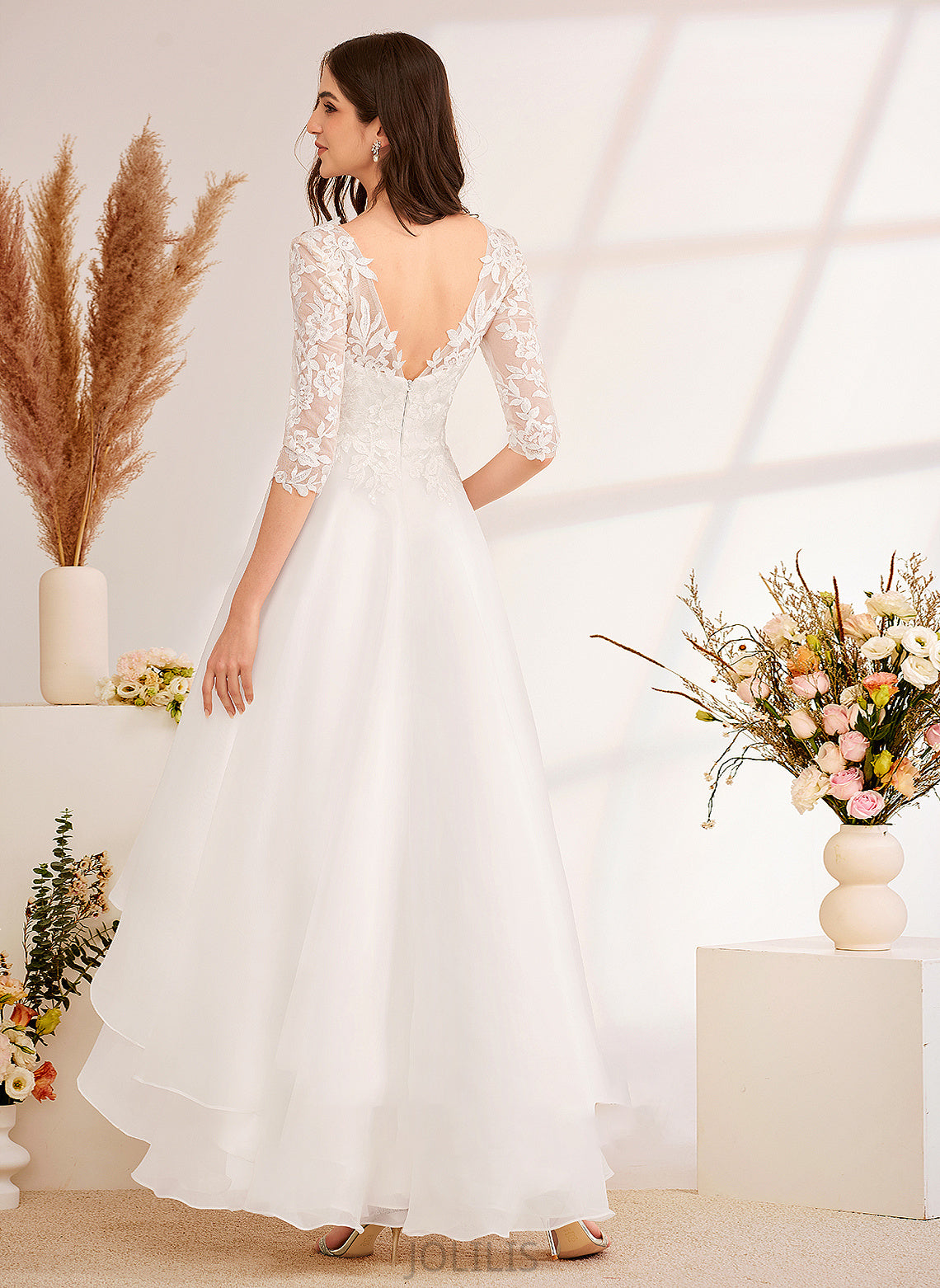 With Asymmetrical V-neck Sequins Beading Leyla Wedding Dresses Dress A-Line Wedding