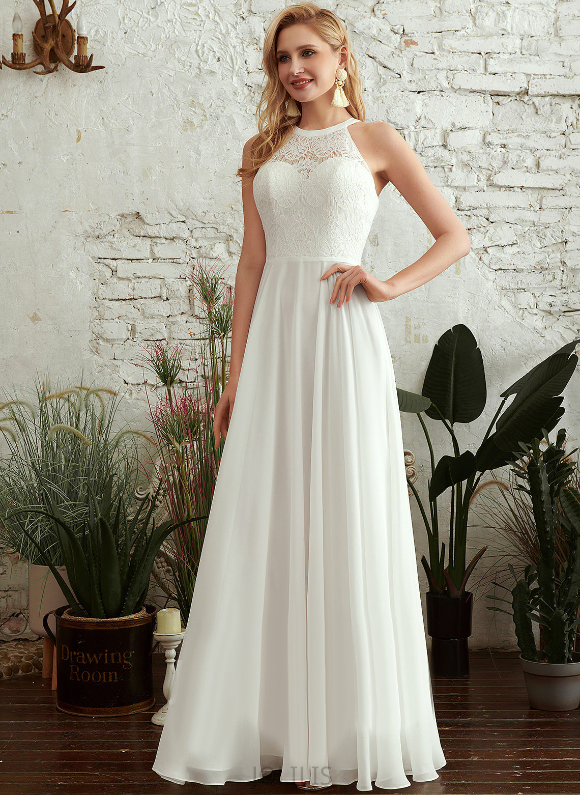 Dress Wedding Wedding Dresses Chiffon Scoop Natalia Neck A-Line Lace Floor-Length