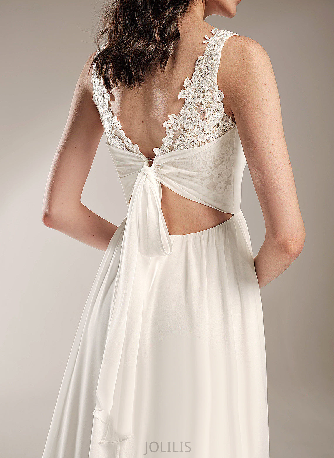 Wedding A-Line Court Lace Chiffon V-neck Train Dress With Jayleen Wedding Dresses