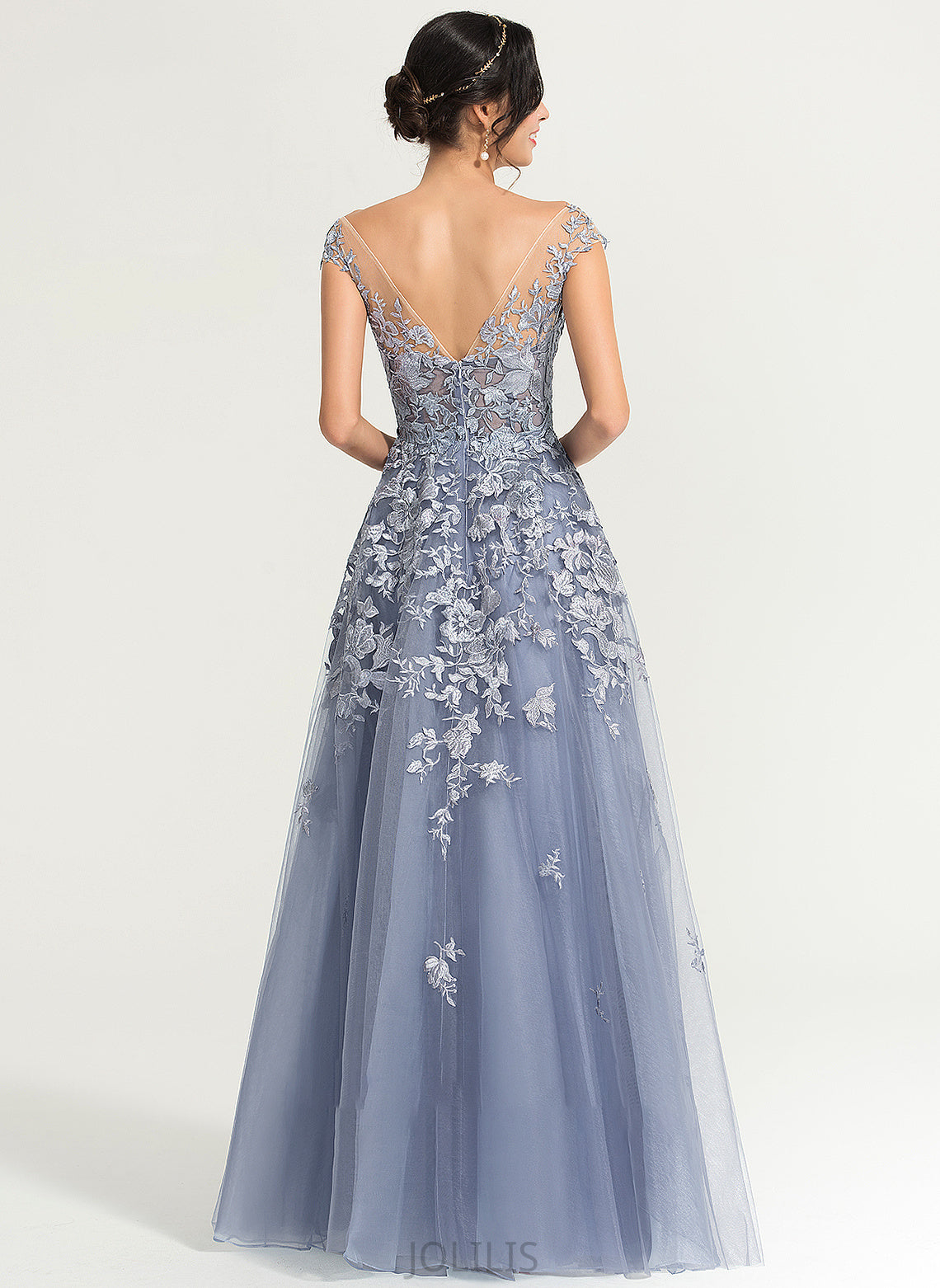 Floor-Length Ball-Gown/Princess Tulle Prom Dresses Jaylene Neck Scoop