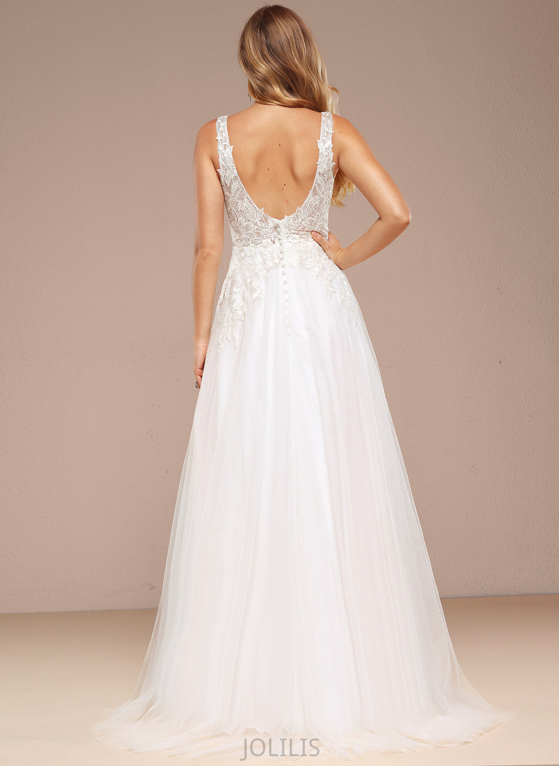 Wedding Dresses Kailey Sweep Wedding Dress With Train A-Line V-neck Tulle Lace Sequins