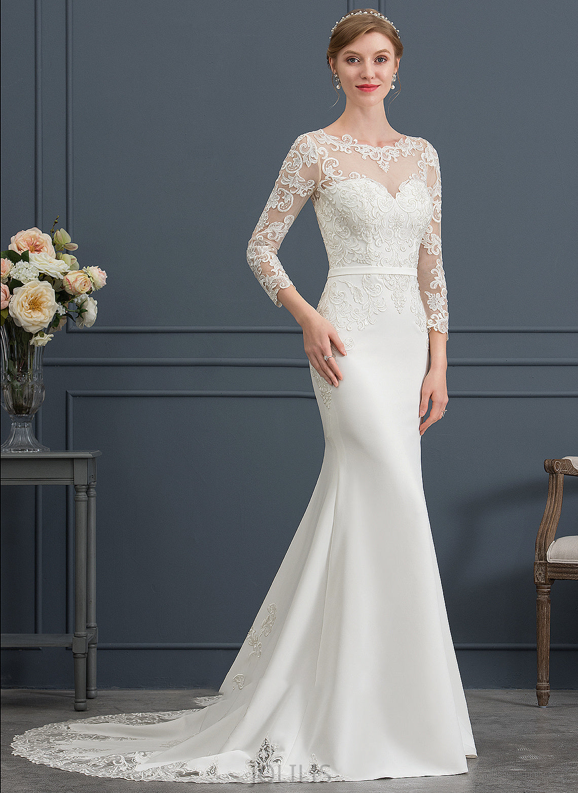 With Illusion Stretch Wedding Harmony Trumpet/Mermaid Crepe Lace Train Chapel Wedding Dresses Dress