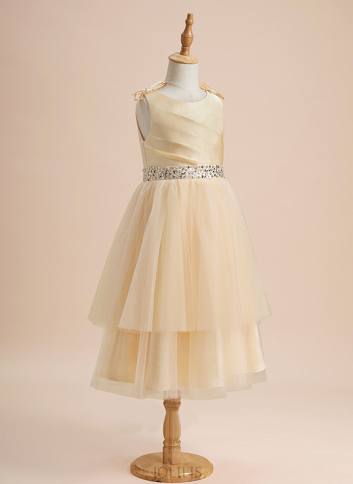 Scoop Sleeveless Girl Bethany Dress With Beading/Sequins/Bow(s) Flower Girl Dresses Satin/Tulle A-Line - Neck Flower Knee-length