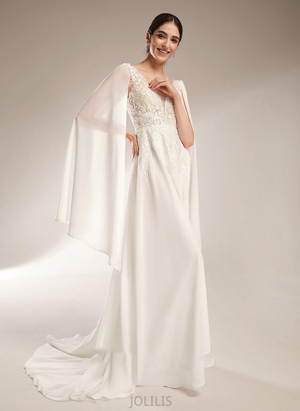 With Wedding Dresses Reyna Sequins Wedding Court V-neck A-Line Train Dress