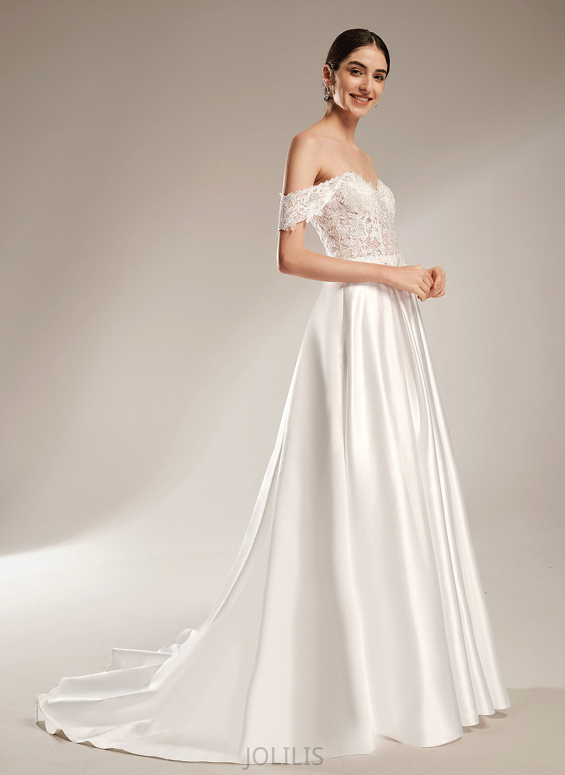 Dress Ball-Gown/Princess Sweetheart Lace Satin With Chapel Emelia Wedding Dresses Train Sequins Wedding