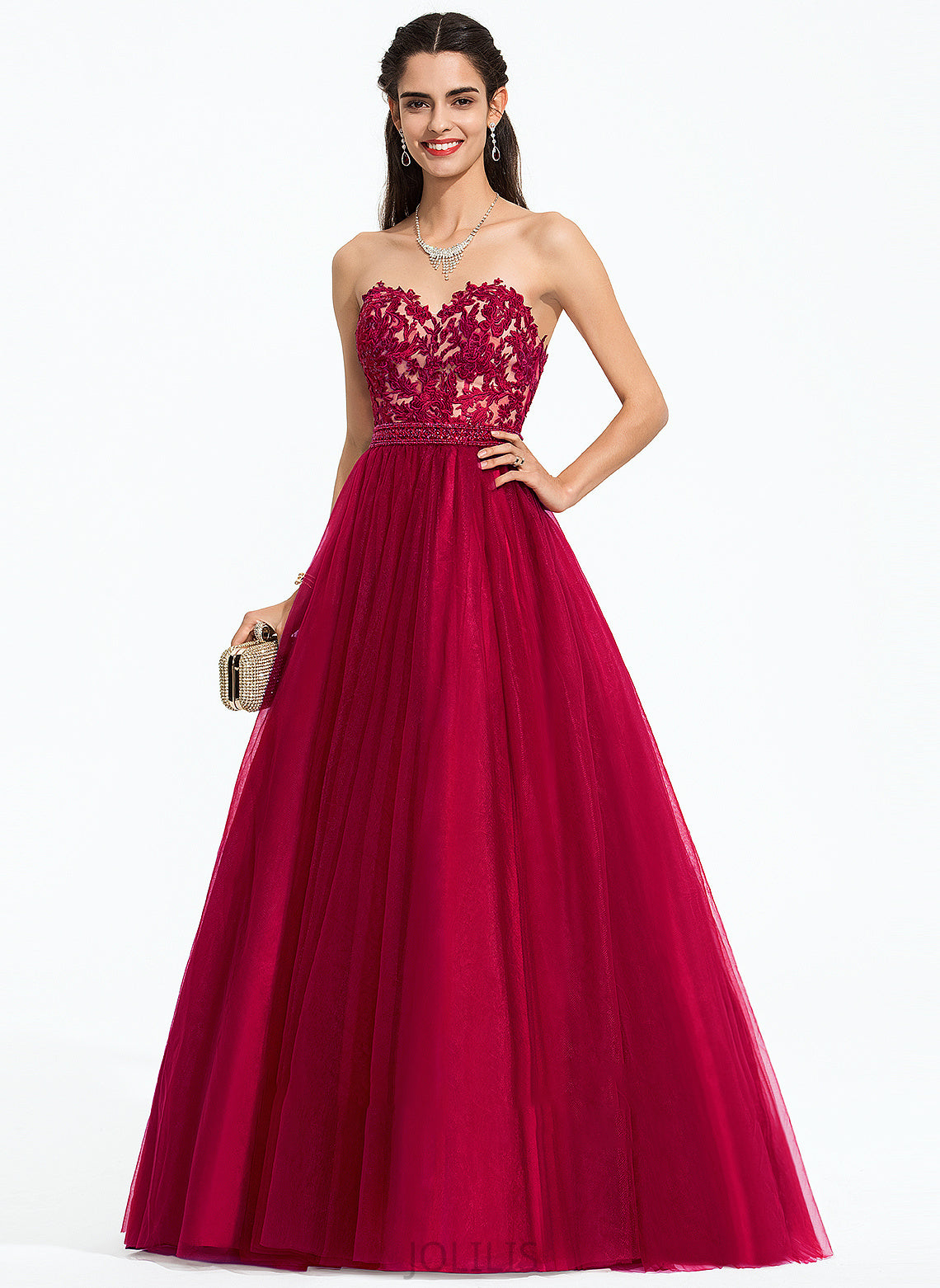 Tulle Ball-Gown/Princess Sweetheart Prom Dresses Sequins Beading With Train Nellie Sweep