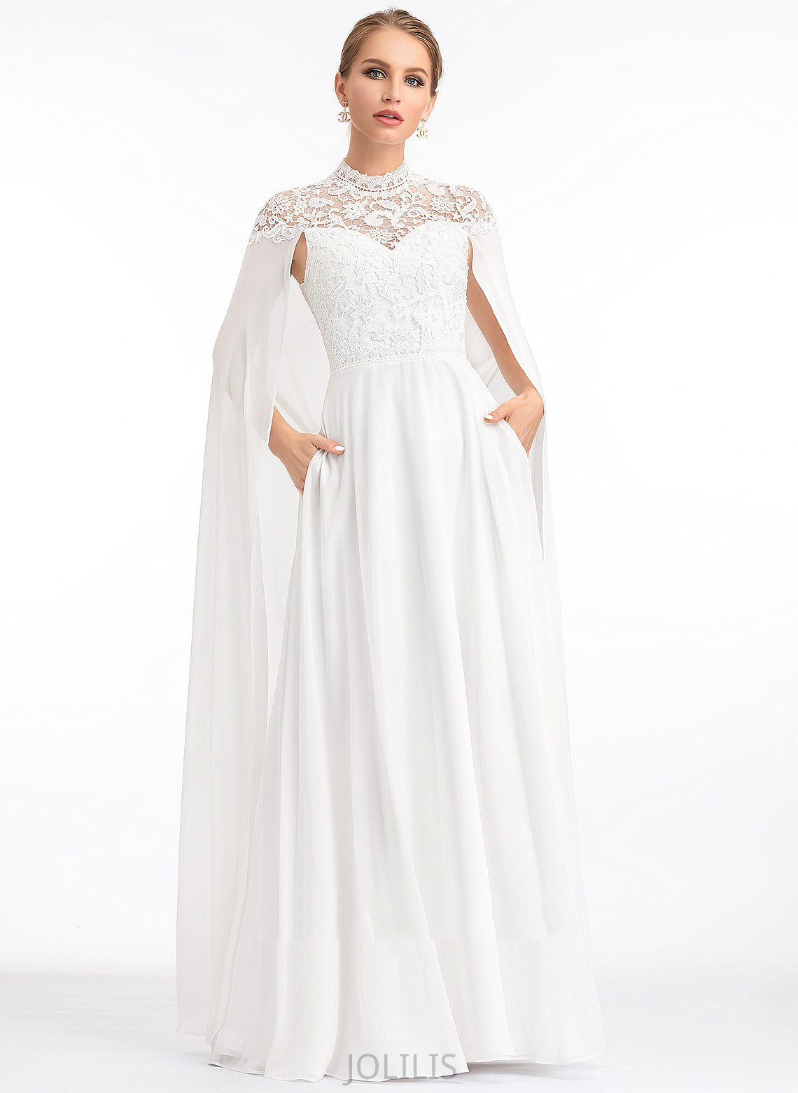 Wedding Dresses Chiffon Floor-Length Lace Lois Wedding A-Line Neck Dress High