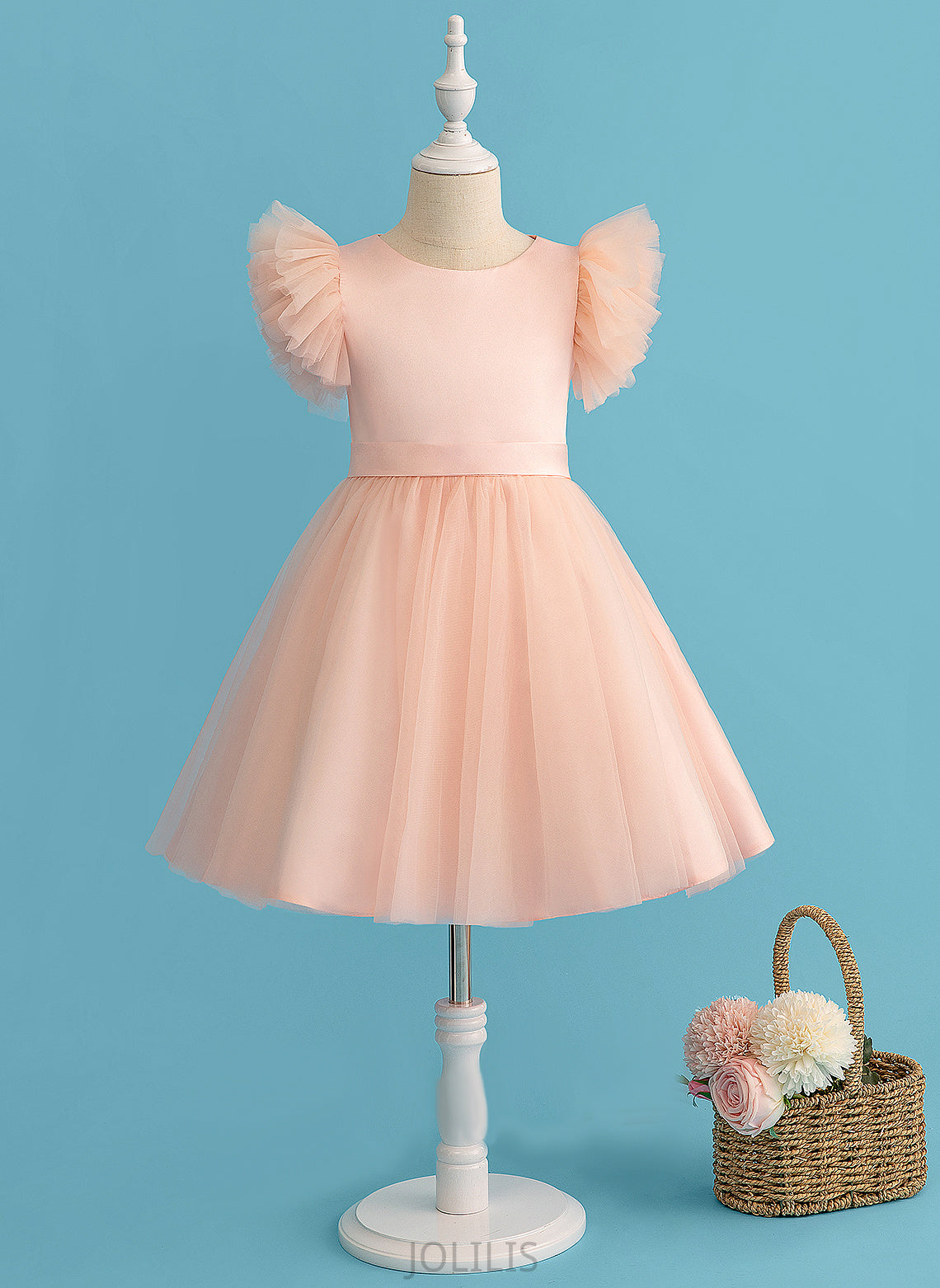 Tulle - Neck A-Line Flower Flower Girl Dresses Girl Scoop Short Dress Knee-length Sleeves Ariella