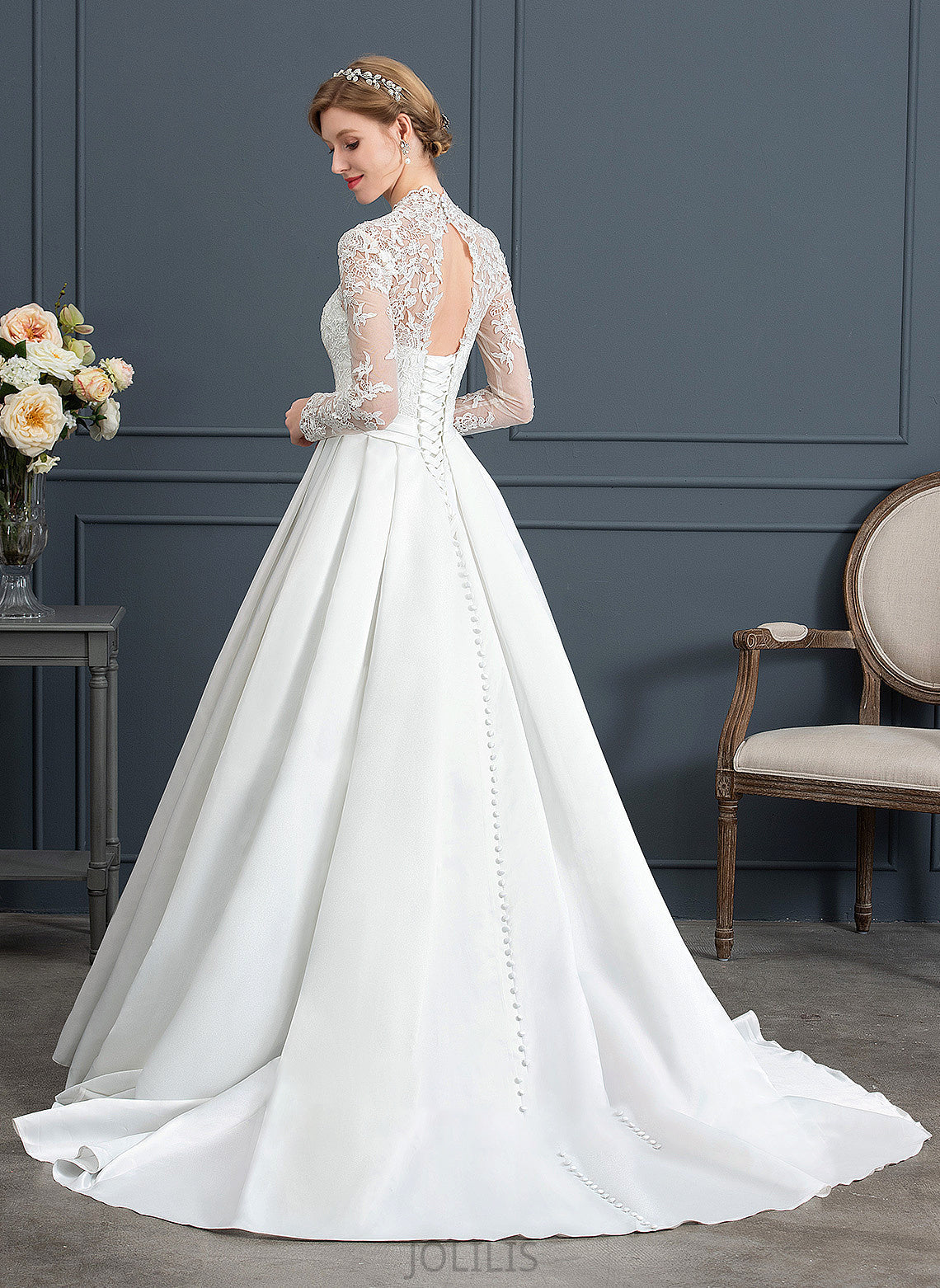 Dress Court With Bow(s) Ball-Gown/Princess V-neck Satin Marisol Wedding Train Wedding Dresses