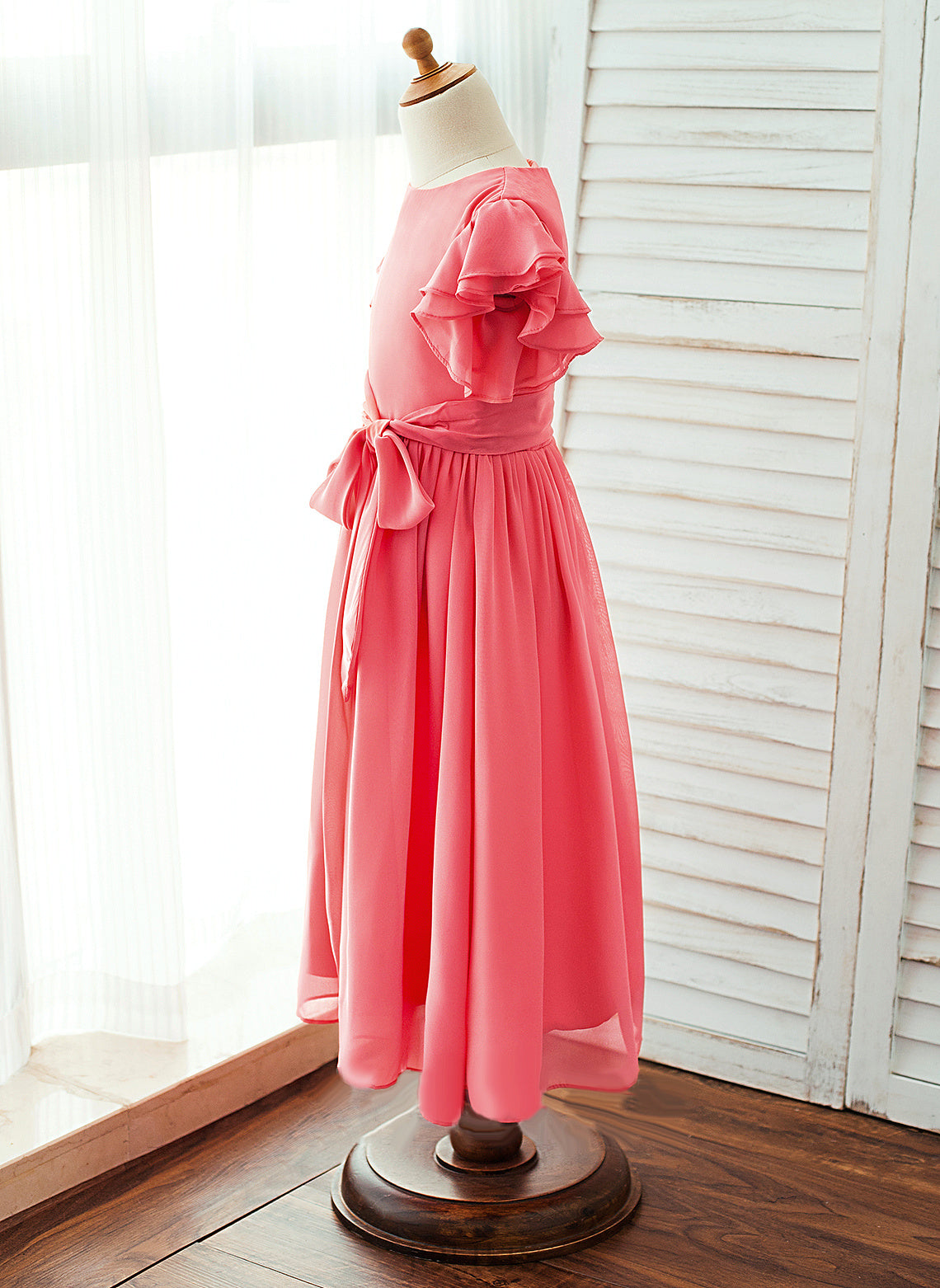 Sash Girl Chiffon Sleeves Short A-Line/Princess Neck With Flower Scoop Jaiden Dress Ankle-length - Flower Girl Dresses