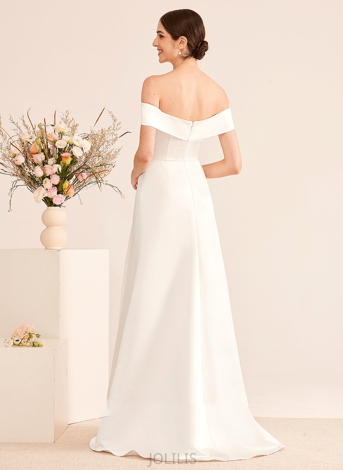 Sweep Ruffle With Wedding Off-the-Shoulder Wedding Dresses Train A-Line Split Jacey Front Dress