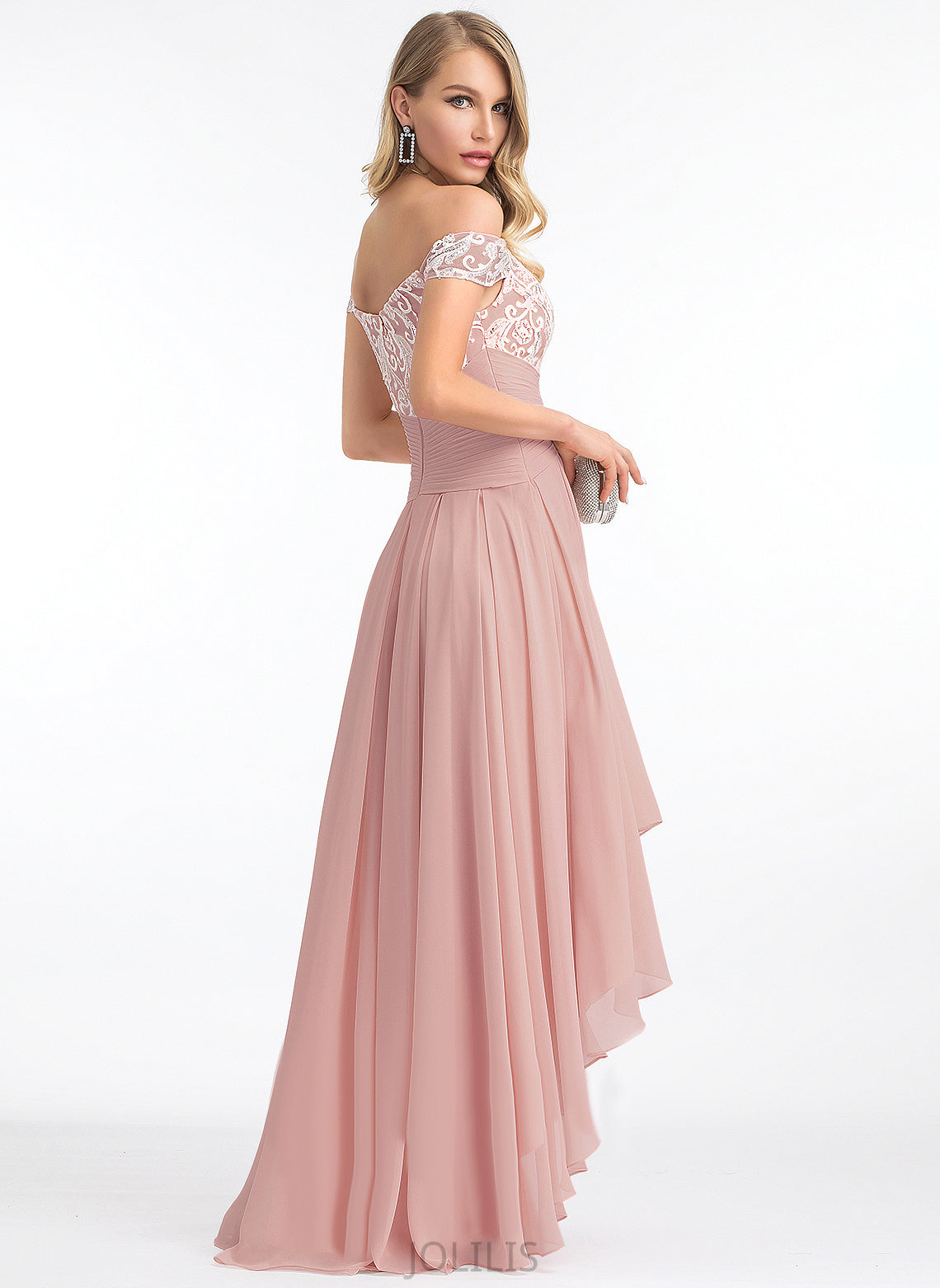 Asymmetrical Dress Chiffon With A-Line Off-the-Shoulder Wedding Dresses Setlla Pleated Lace Wedding