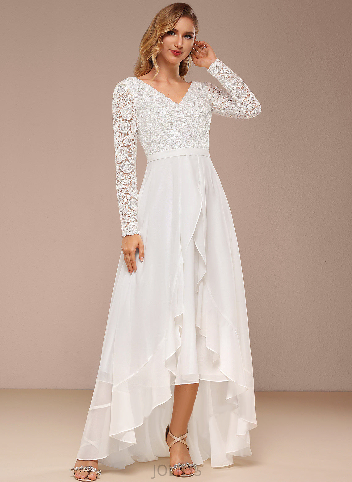 A-Line Wedding Dresses Dress Lace Anabelle V-neck Chiffon Wedding Asymmetrical