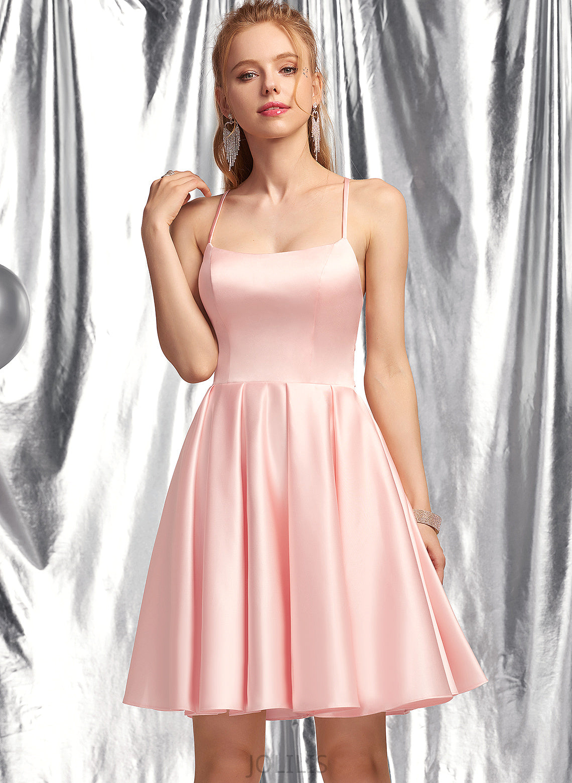 A-Line April Short/Mini Square Satin Prom Dresses