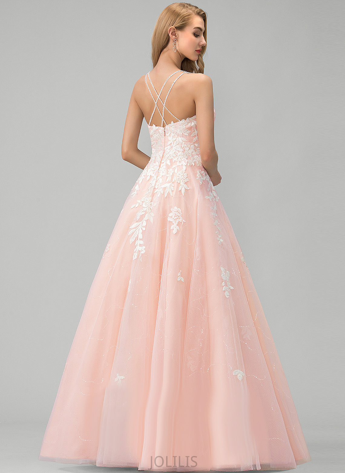 Lace Ava Tulle Floor-Length Ball-Gown/Princess With Prom Dresses Sequins Square