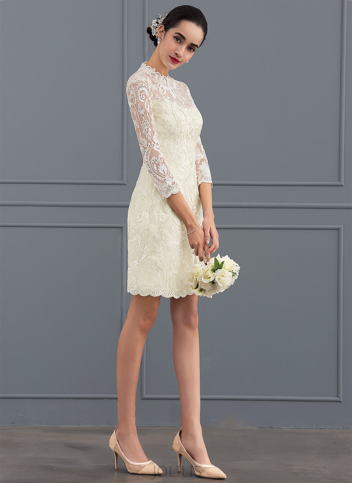 Sheath/Column High Knee-Length Dress Charlize Wedding Neck Lace Wedding Dresses