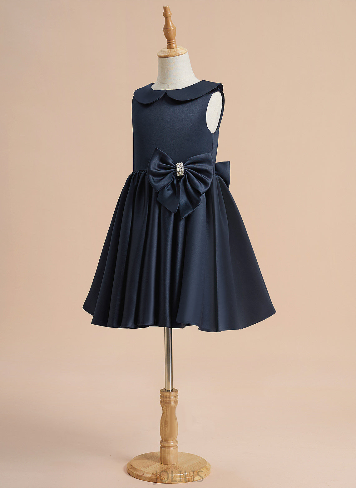 Harmony Satin Collar Dress A-Line Flower Peter Knee-length Girl Beading/Bow(s) Sleeveless - Flower Girl Dresses Pan With