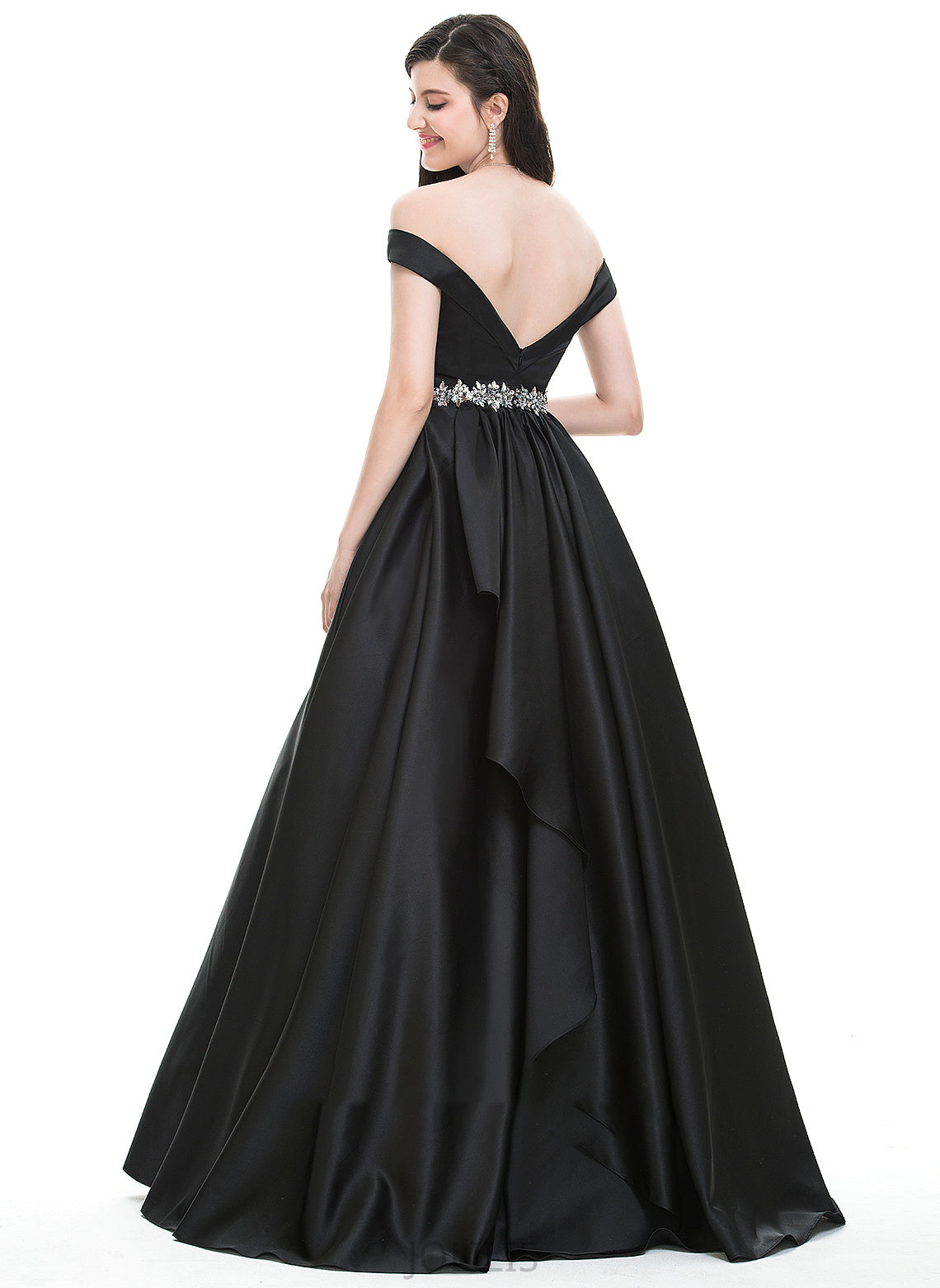 Satin Floor-Length Angie Ball-Gown/Princess With Prom Dresses Off-the-Shoulder Beading