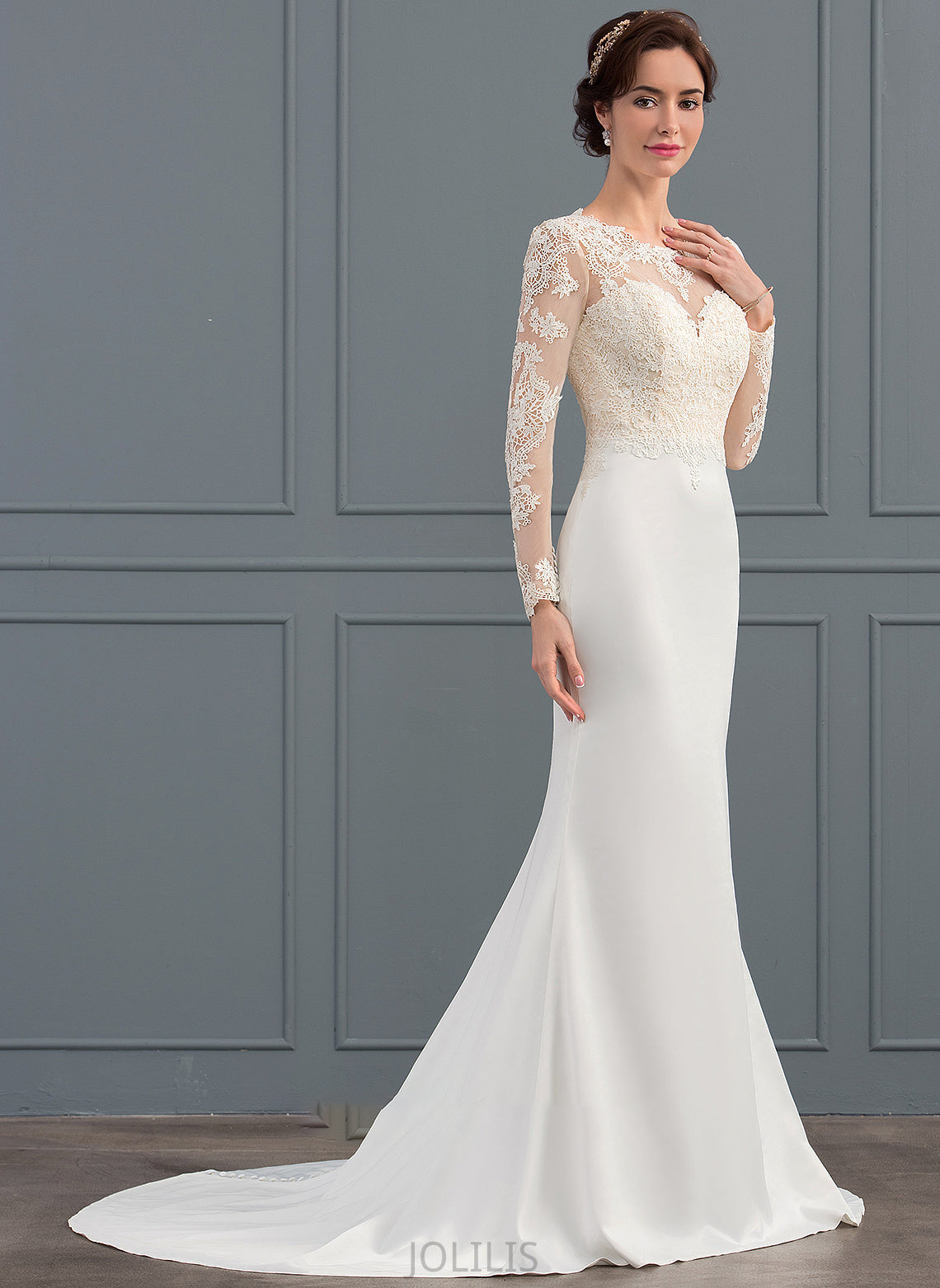 Emilie Wedding Dresses Train Illusion Sweep Trumpet/Mermaid Crepe Stretch Wedding Dress