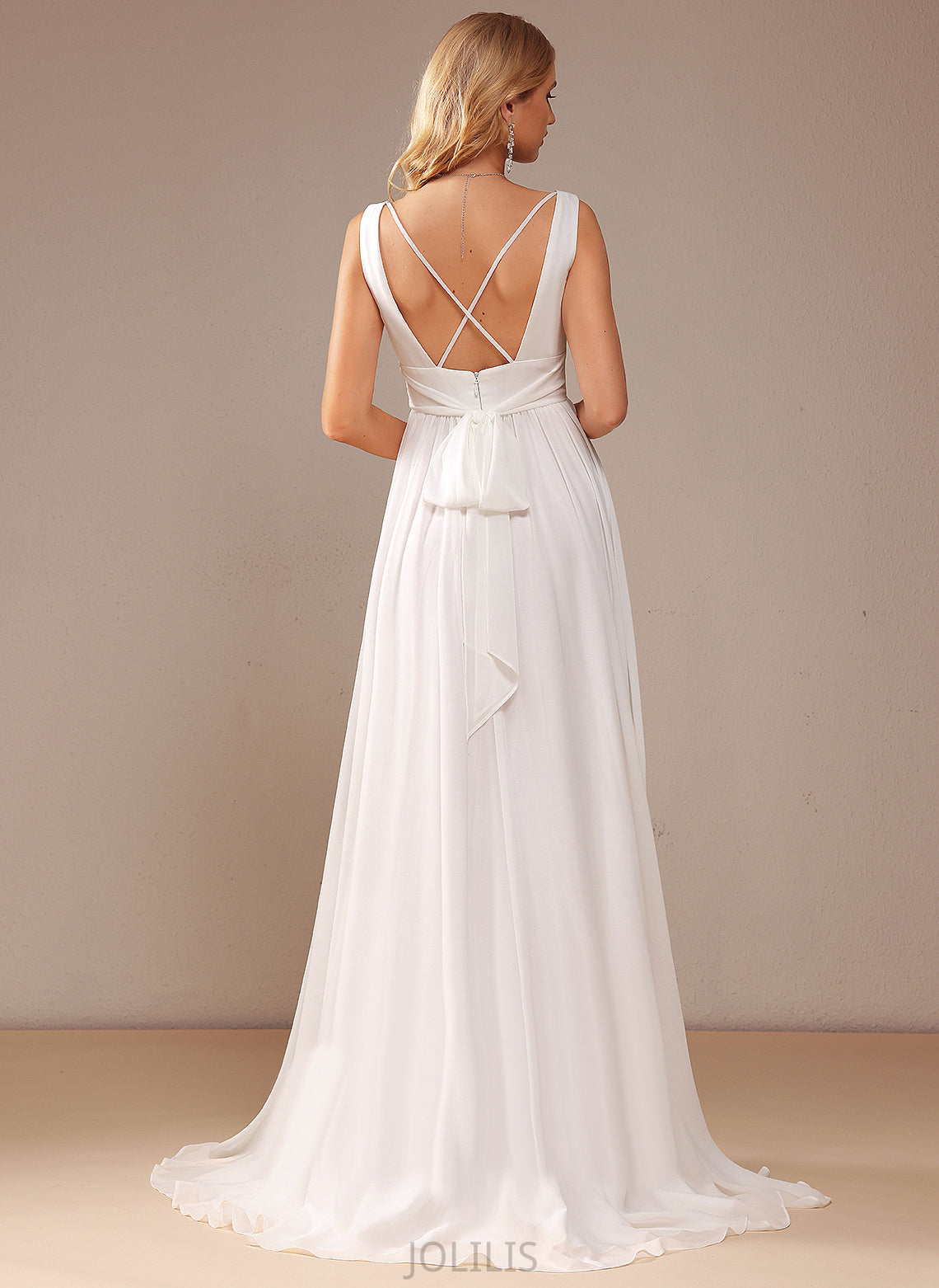 Sweep Chiffon Larissa V-neck Train Split With Wedding Dresses Front Dress A-Line Wedding