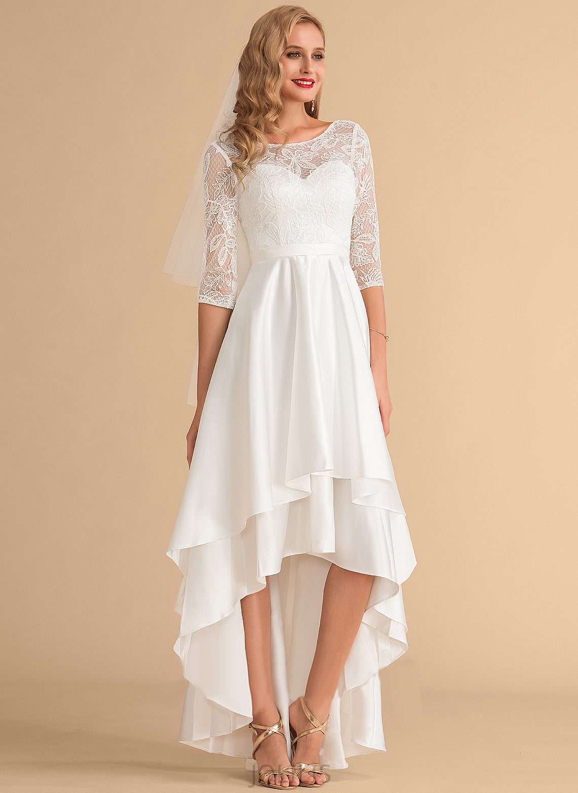 Asymmetrical Satin Wedding Dresses Lace A-Line Karla Wedding Scoop Dress