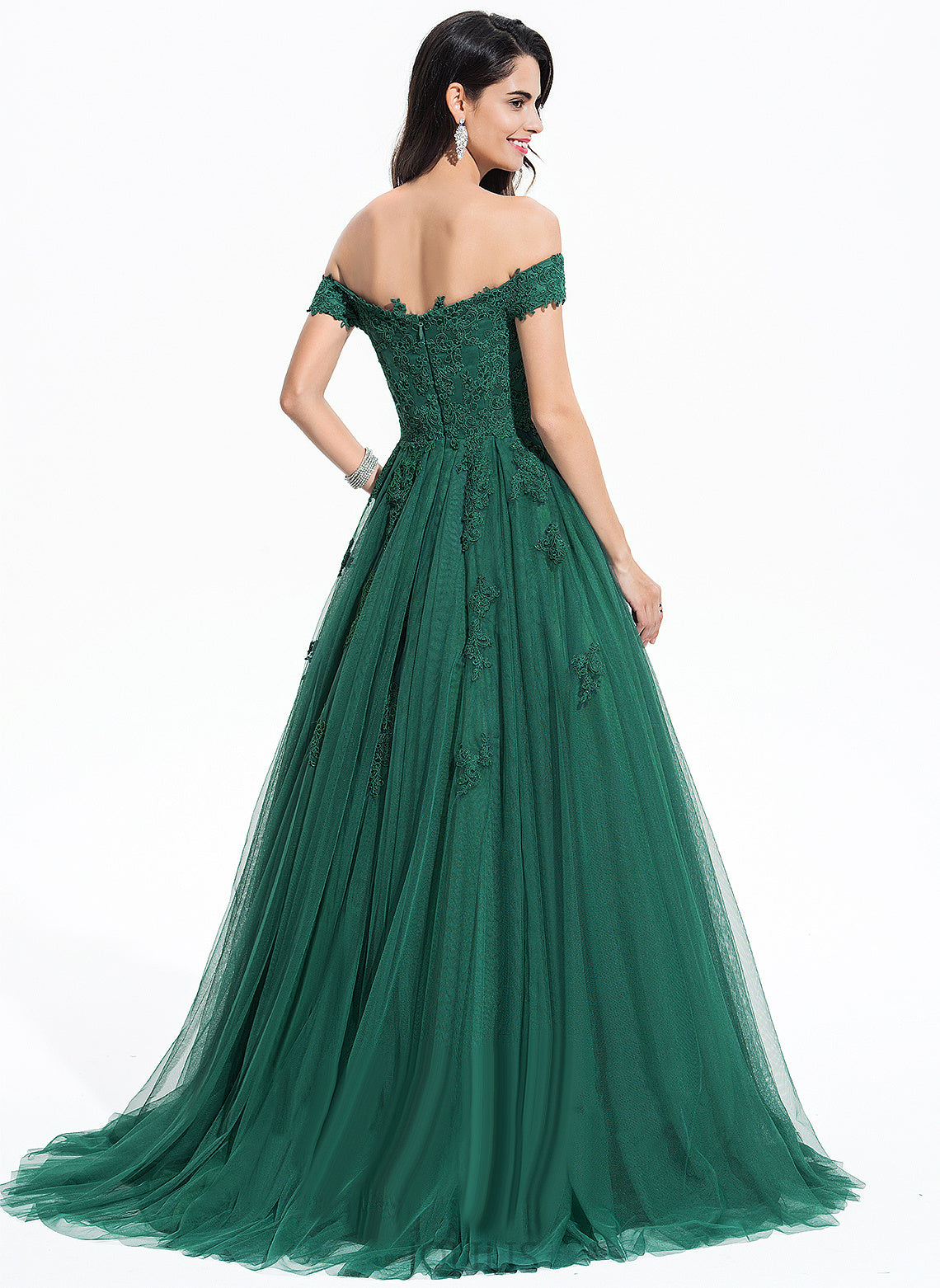 Tulle Train Aliyah Sweep V-neck Ball-Gown/Princess Prom Dresses