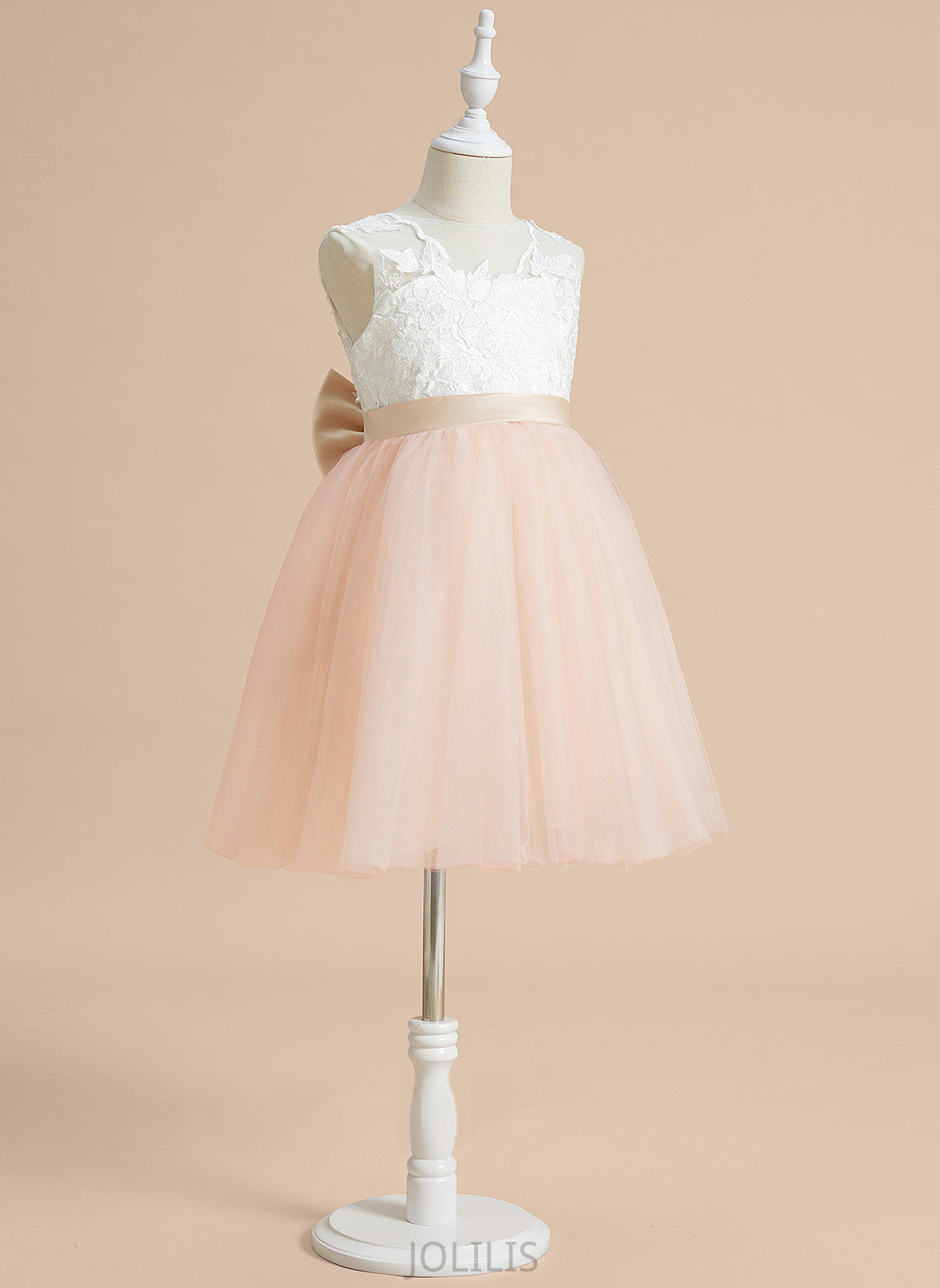 Flower Girl Dresses Sleeveless Girl Scoop Neck Bow(s) Knee-length Tulle/Lace Dress Jamie - With Flower A-Line