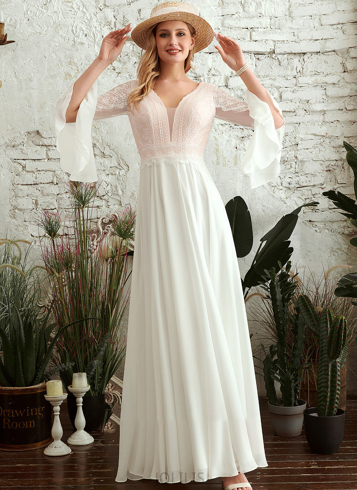 Dress Floor-Length Evelyn Wedding Dresses Wedding A-Line V-neck