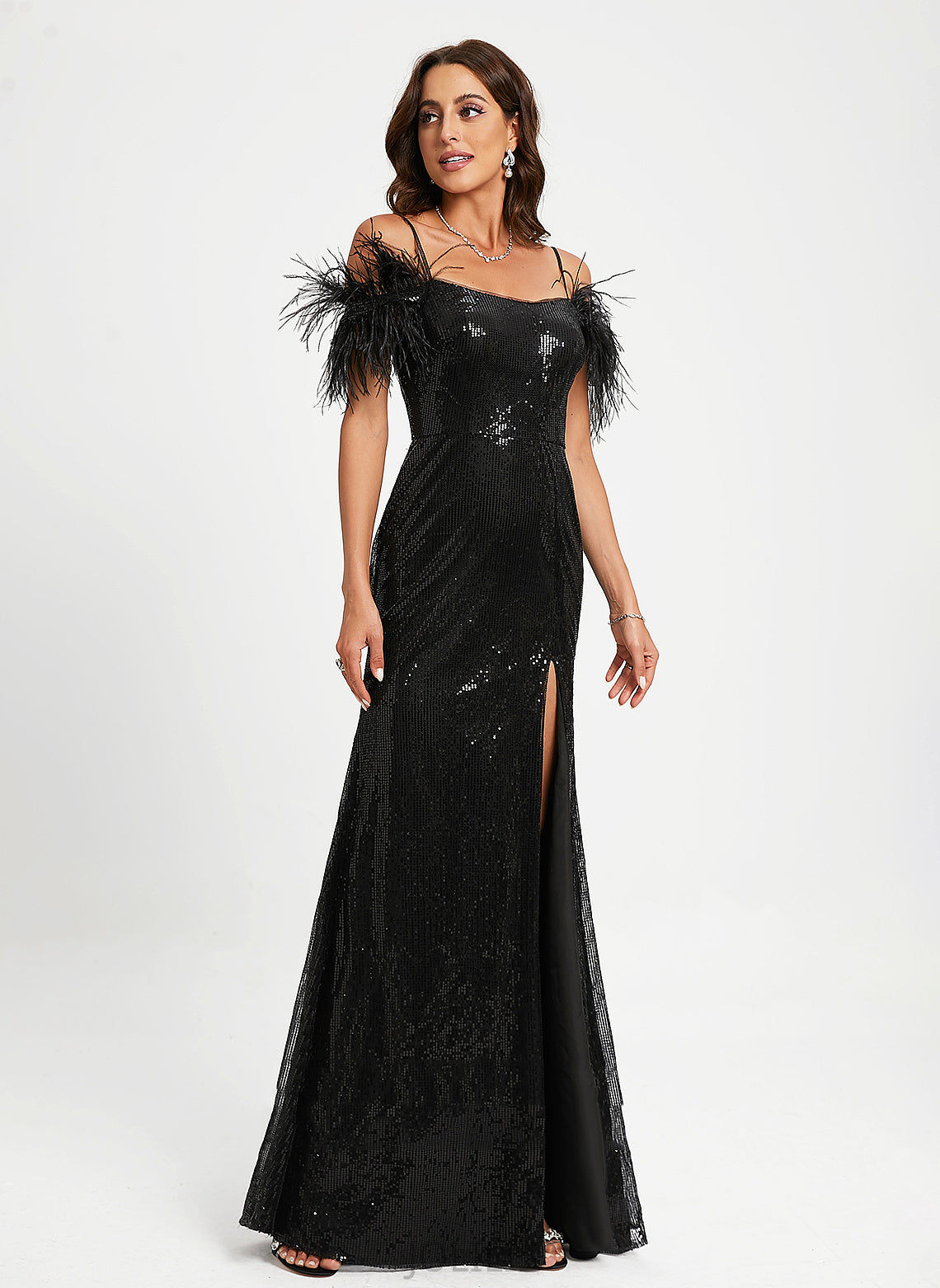 Chanel Scoop Feather Floor-Length Sequins Prom Dresses Sheath/Column With Sequined