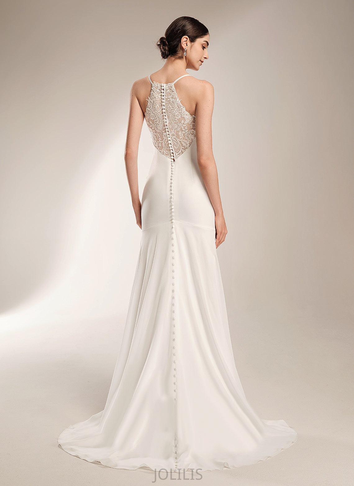 Train Chiffon Wedding Dresses V-neck Court Fiona With Lace Sheath/Column Wedding Dress