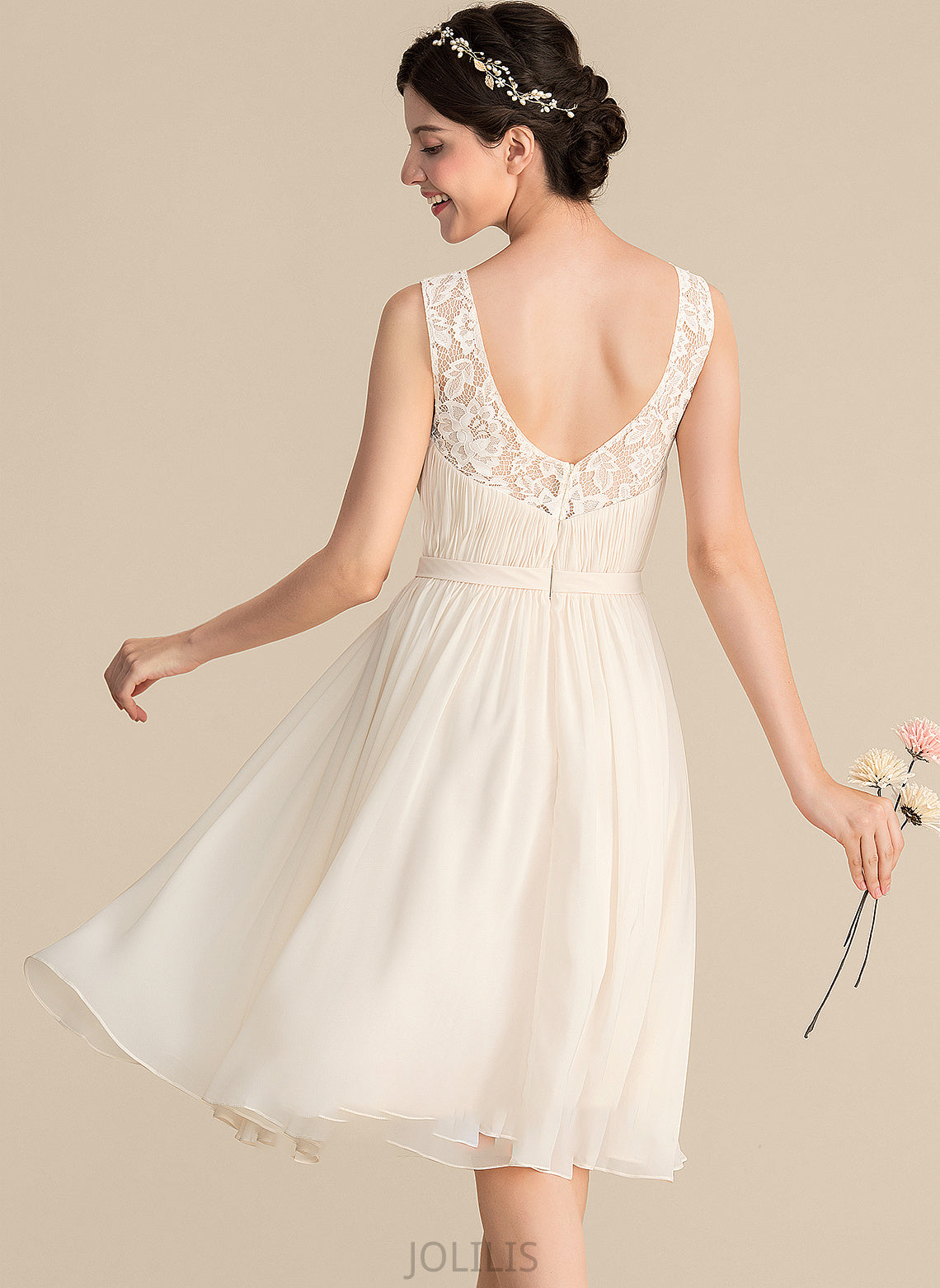 Lace Knee-Length Ruffle With Chiffon A-Line Wedding Dresses Dress V-neck Pancy Wedding