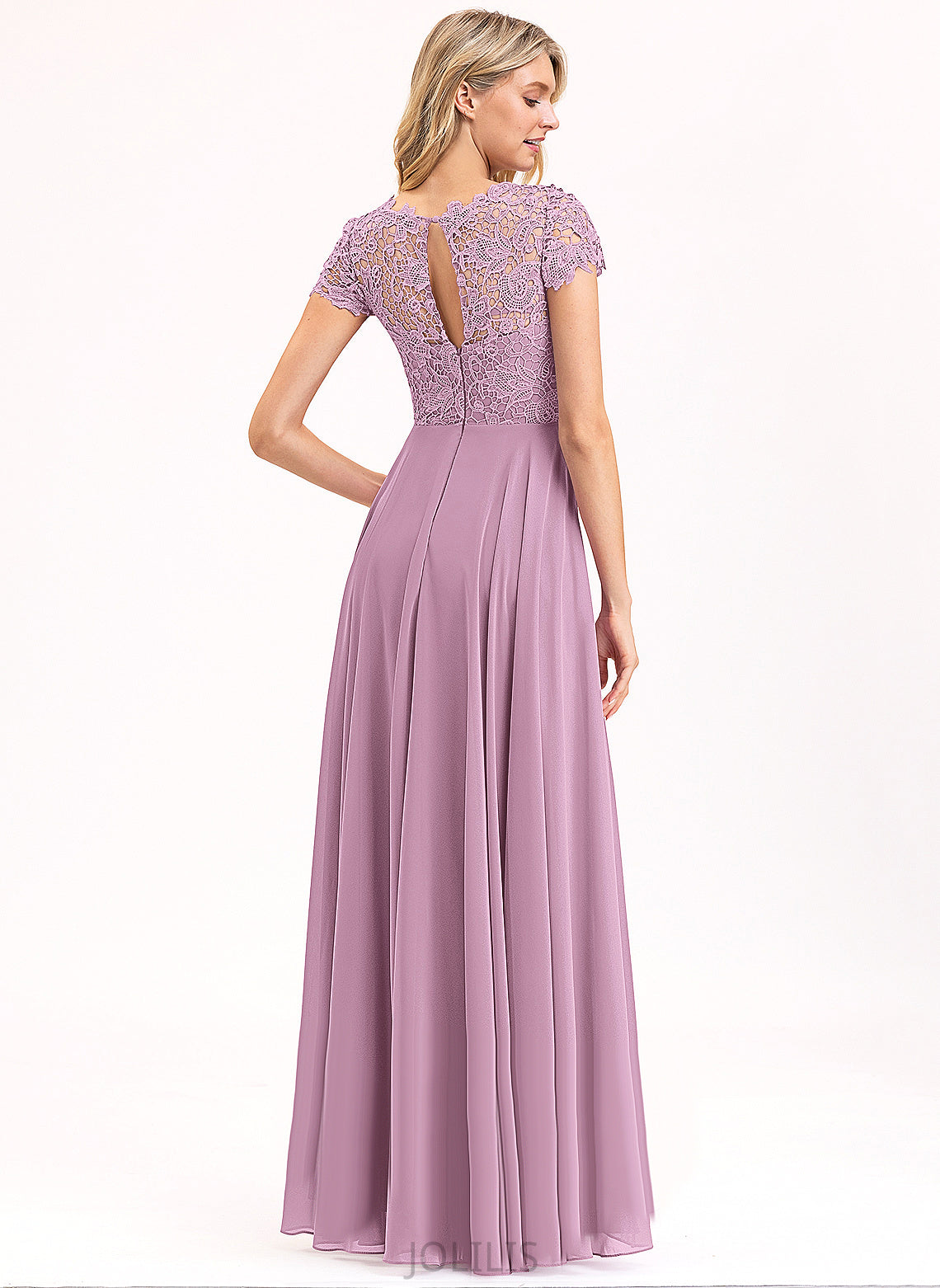 Chiffon Floor-Length Sidney Lace A-Line Scoop Prom Dresses