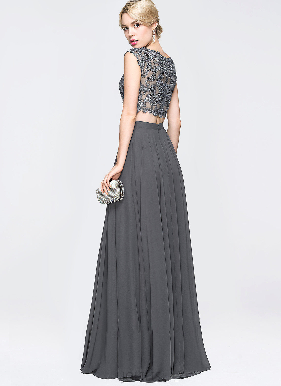 With Amy Prom Dresses Neck A-Line Beading Scoop Sequins Chiffon Floor-Length