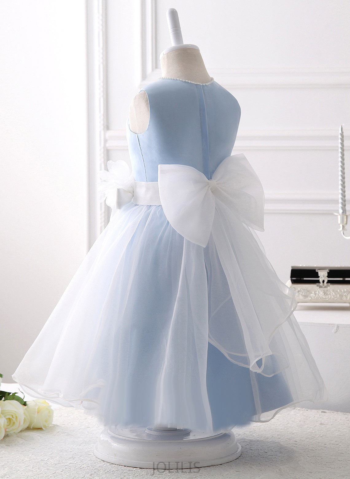 Beading/Flower(s)/Bow(s) Flower Flower Girl Dresses Sleeveless Organza Girl Scoop Dress Neck Knee-length With A-Line Erica -