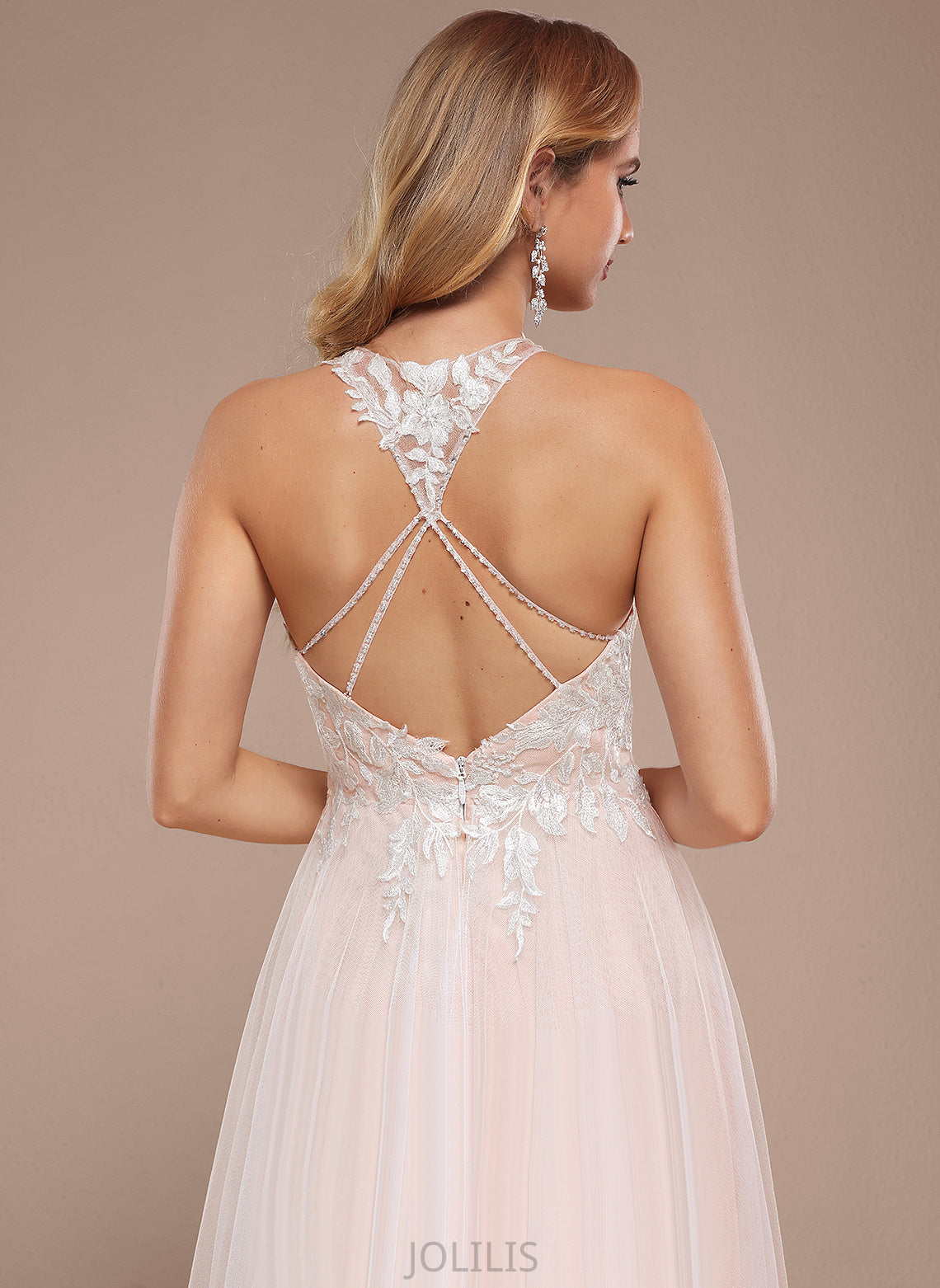 Sweep Lace Dress A-Line Dalia Halter Wedding Dresses With Train Wedding Tulle Beading Sequins