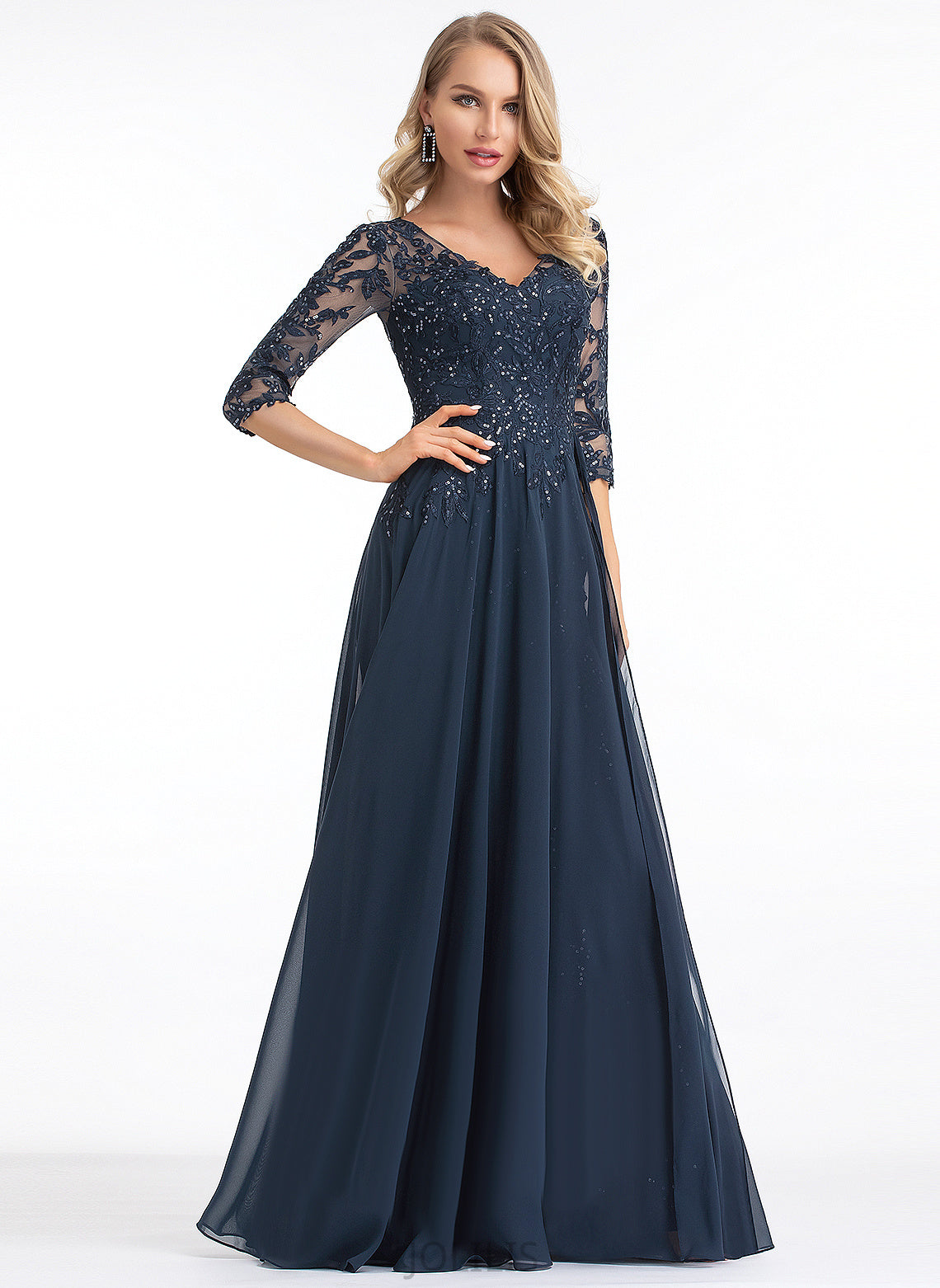 Sequins Chiffon A-Line V-neck With Prom Dresses Marisol Floor-Length Lace