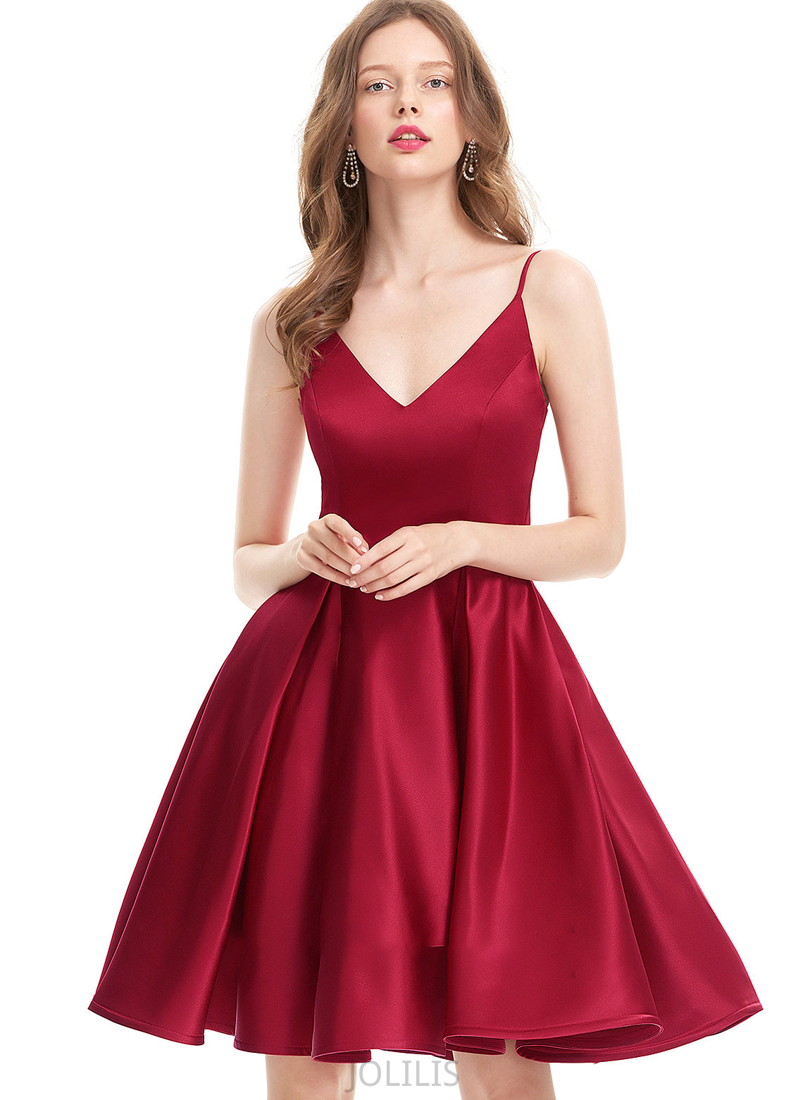 Knee-Length Danielle A-Line Prom Dresses V-neck Satin