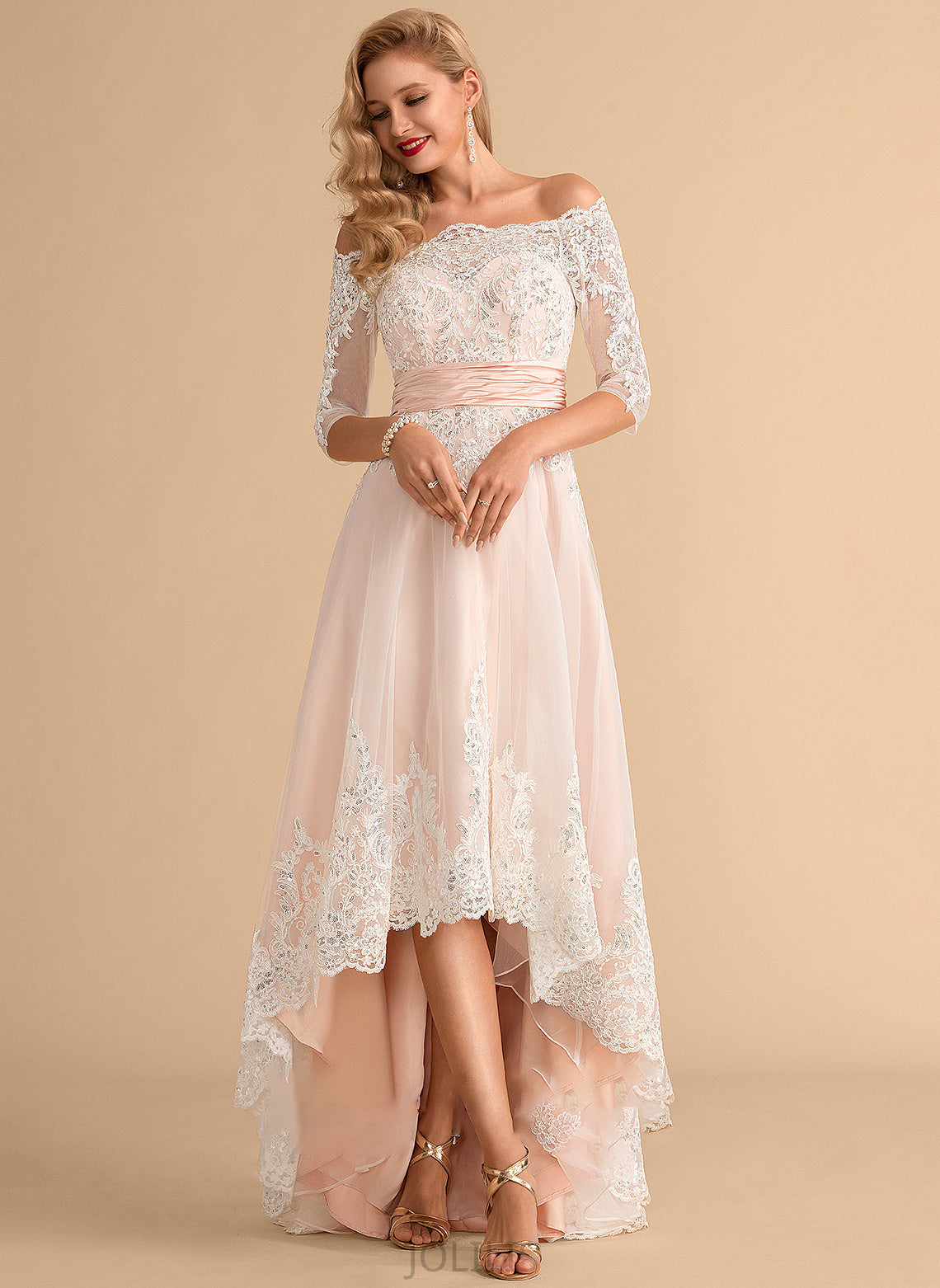 A-Line Wedding Lace Sequins Alejandra Asymmetrical Tulle With Dress Satin Wedding Dresses