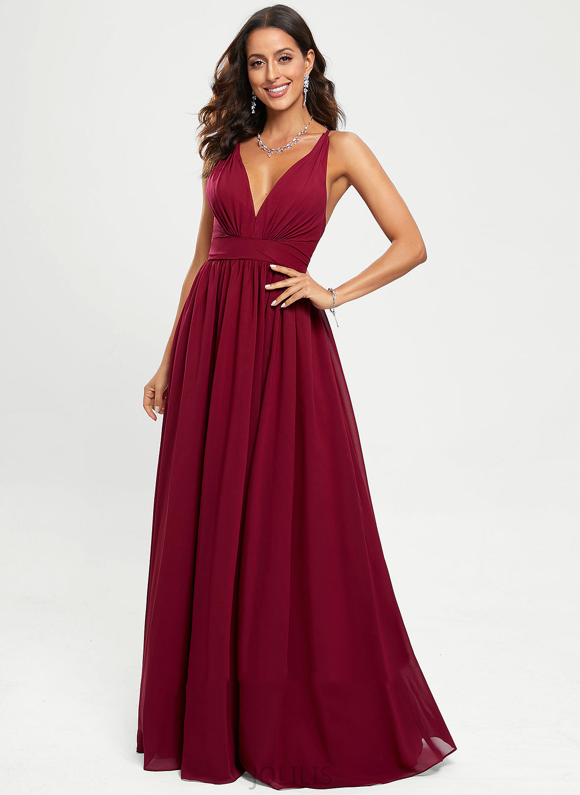 A-Line Tiana V-neck Floor-Length Prom Dresses Chiffon