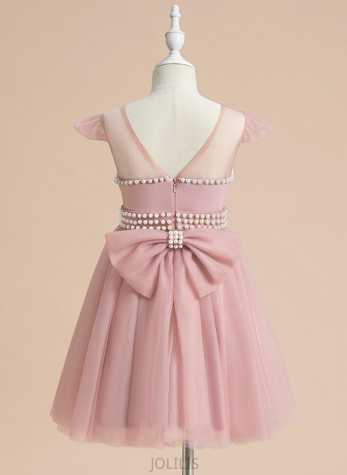 Girl Knee-length Flower Girl Dresses Dress Flower Beading/Bow(s) Neck With Shea A-Line Satin/Tulle - Scoop Sleeveless