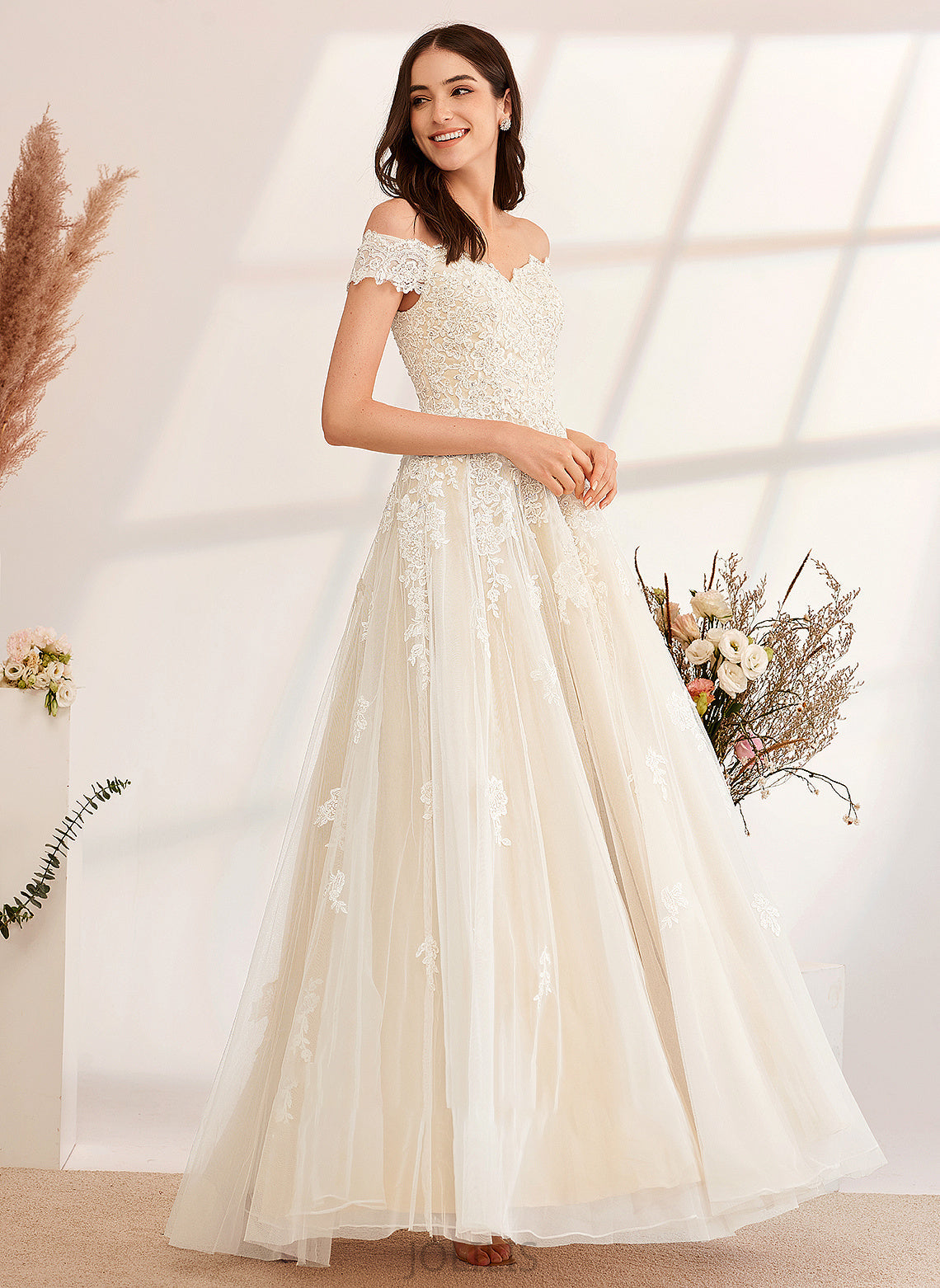 With Off-the-Shoulder Floor-Length Una Sequins Ball-Gown/Princess Wedding Beading Wedding Dresses Dress