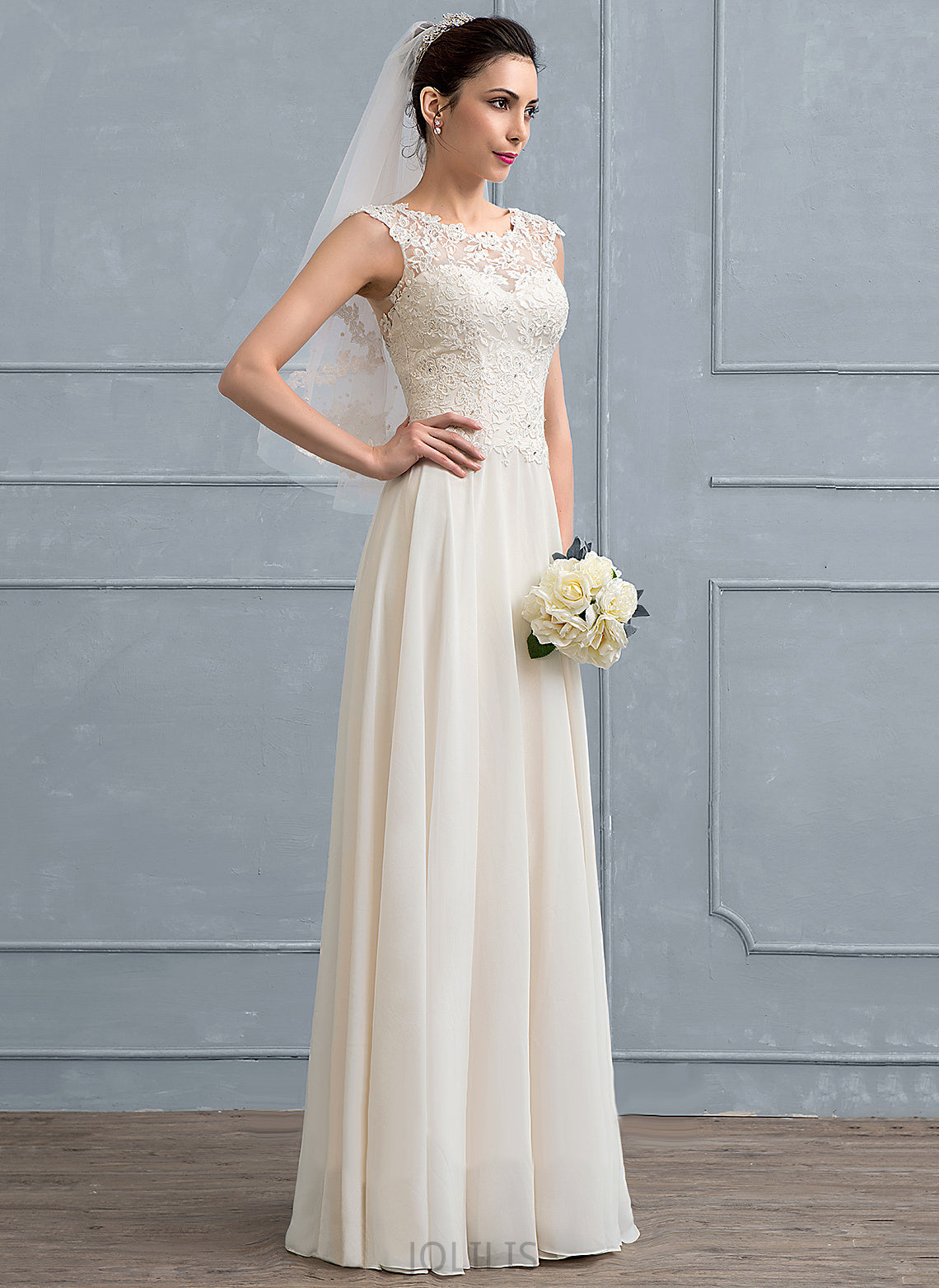 Chiffon Beading Scoop Sequins Wedding Dresses Dress Lace Linda Wedding A-Line With Floor-Length