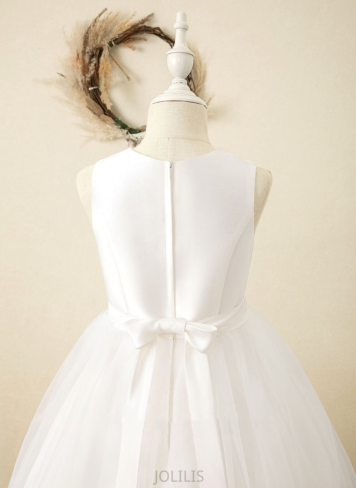 Flower Girl Dresses Dress - Tea-length Flower Girl Sleeveless A-Line Jaycee Scoop Satin/Tulle Neck