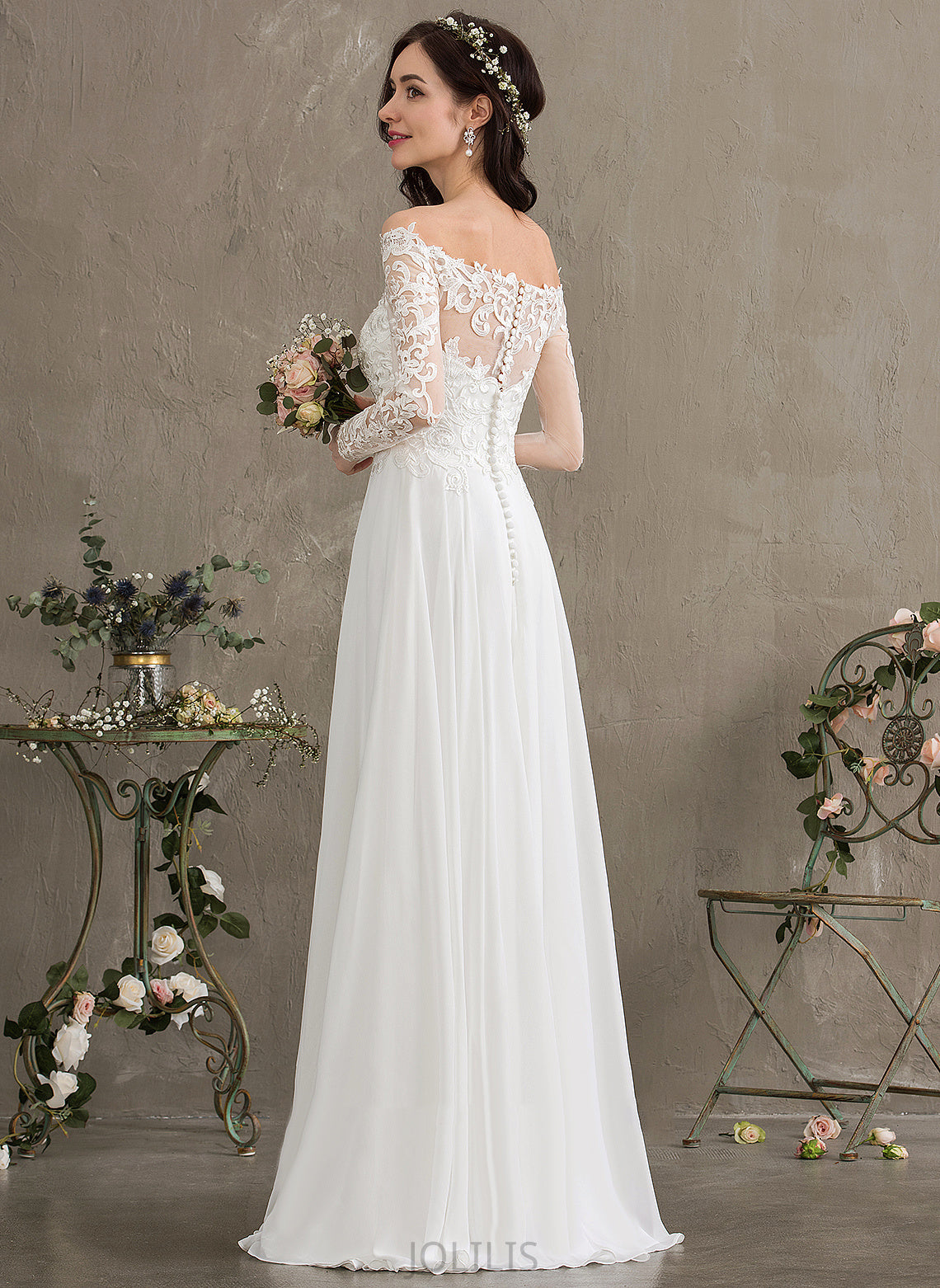 Lace Lace Wedding Off-the-Shoulder Chiffon With A-Line Floor-Length Dress Sibyl Wedding Dresses